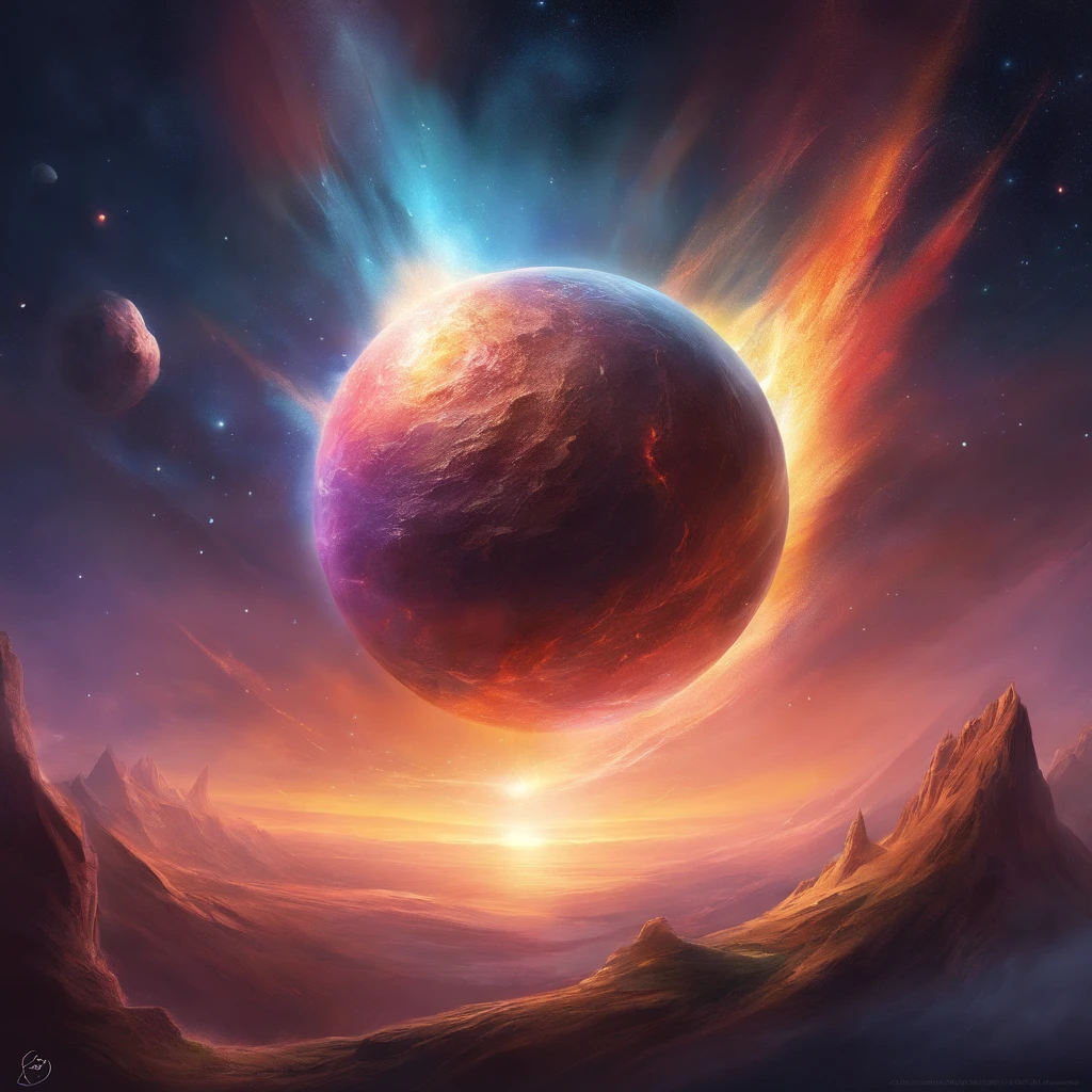 Un asteroide encadenado arrastrando una estrella, logotipo, estilo caricatura, arte abstracto