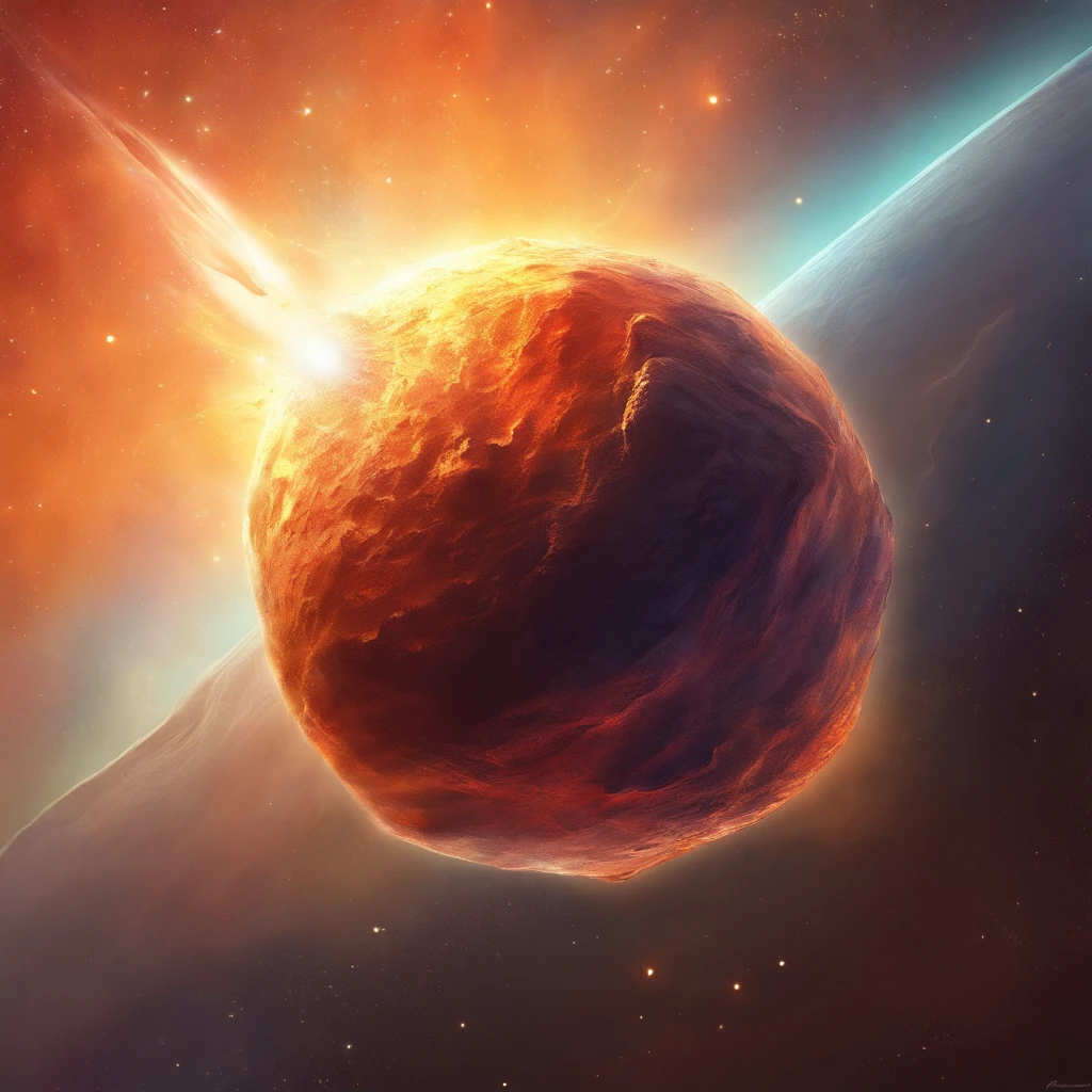 Un asteroide encadenado arrastrando una estrella, logotipo, estilo caricatura, arte abstracto