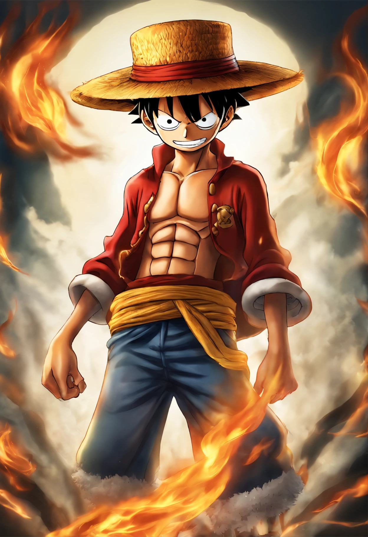 anime character with a hat on his head and a fire on his head, luffy, monkey d. luffy, monkey d luffy, hq artwork, one piece artstyle, luffy (one piece, key art, official art, inspired by Eiichiro Oda, anime key art, high detailed official artwork, luffy gear 5, portrait of luffy from one piece, one piece style