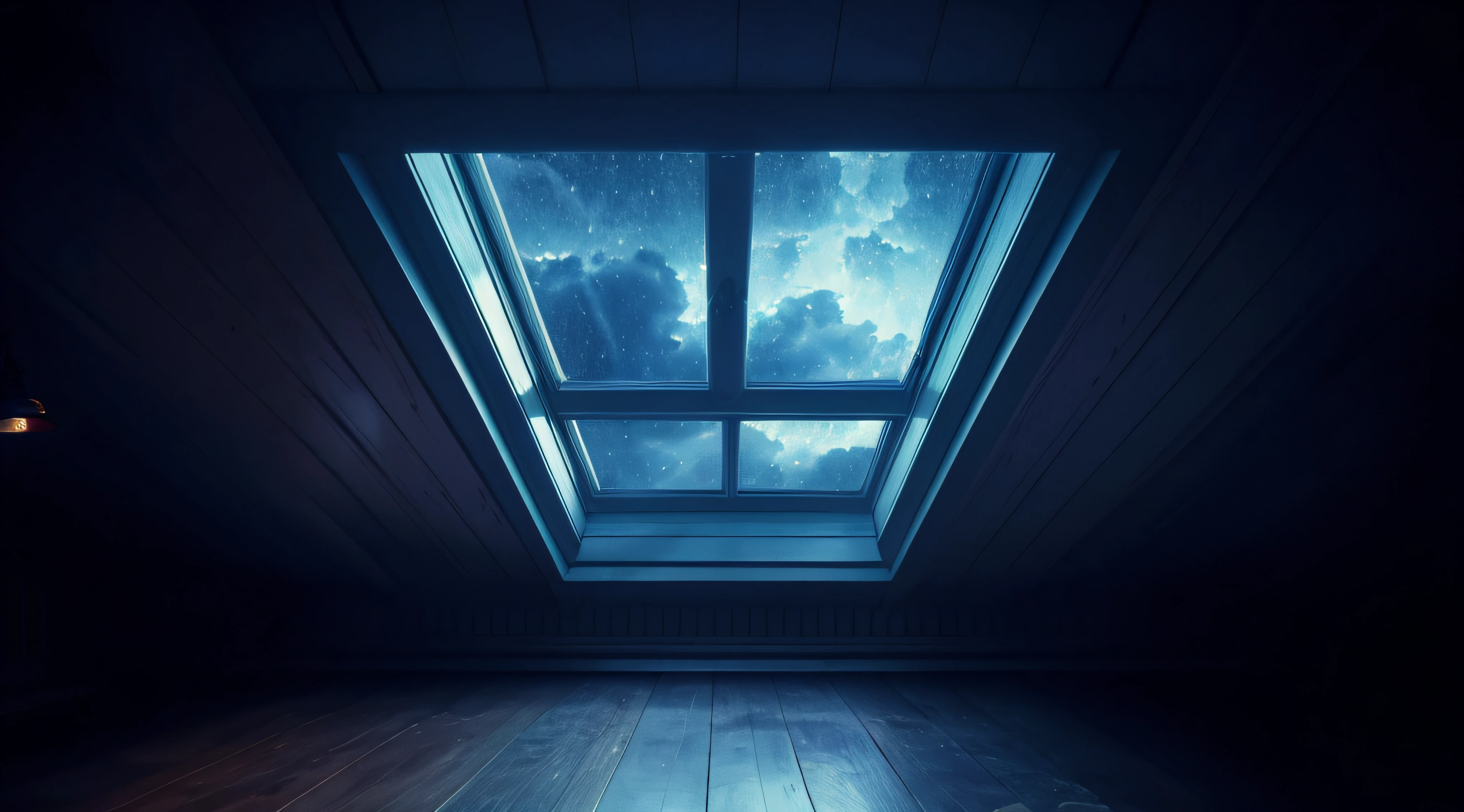 a window at night on a rainy day, tempestuous sky, quarto escuro
