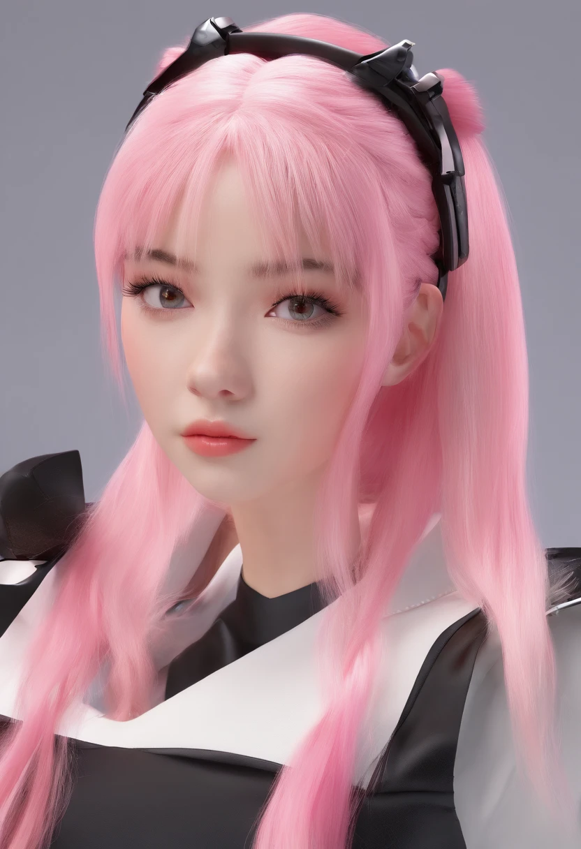Girl piano pink and black bicolor hair double ponytail