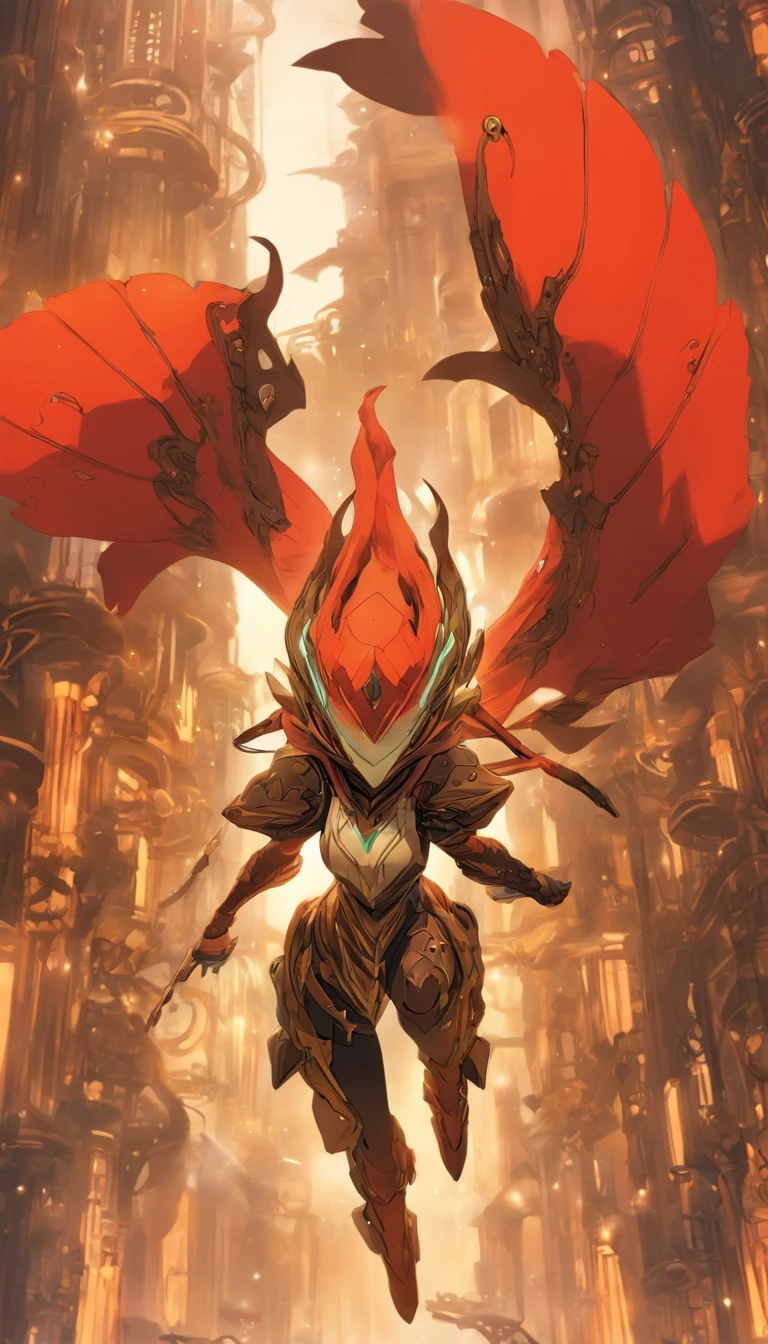 Chinese ink style,Steampunk world,Carved steampunk warframe girl,giant mechanical wings,Jet steam is suspended in the city air,Ink animation art,Ink comic art,water ink,ink,Smudge,8K,Delicately portrayed,Works of masters,Blood-red tones