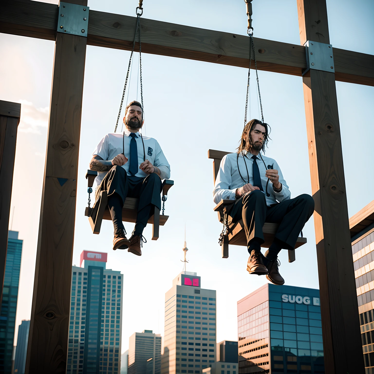 Suicide boys, concept art, 4k, hanging from a noose, sculls