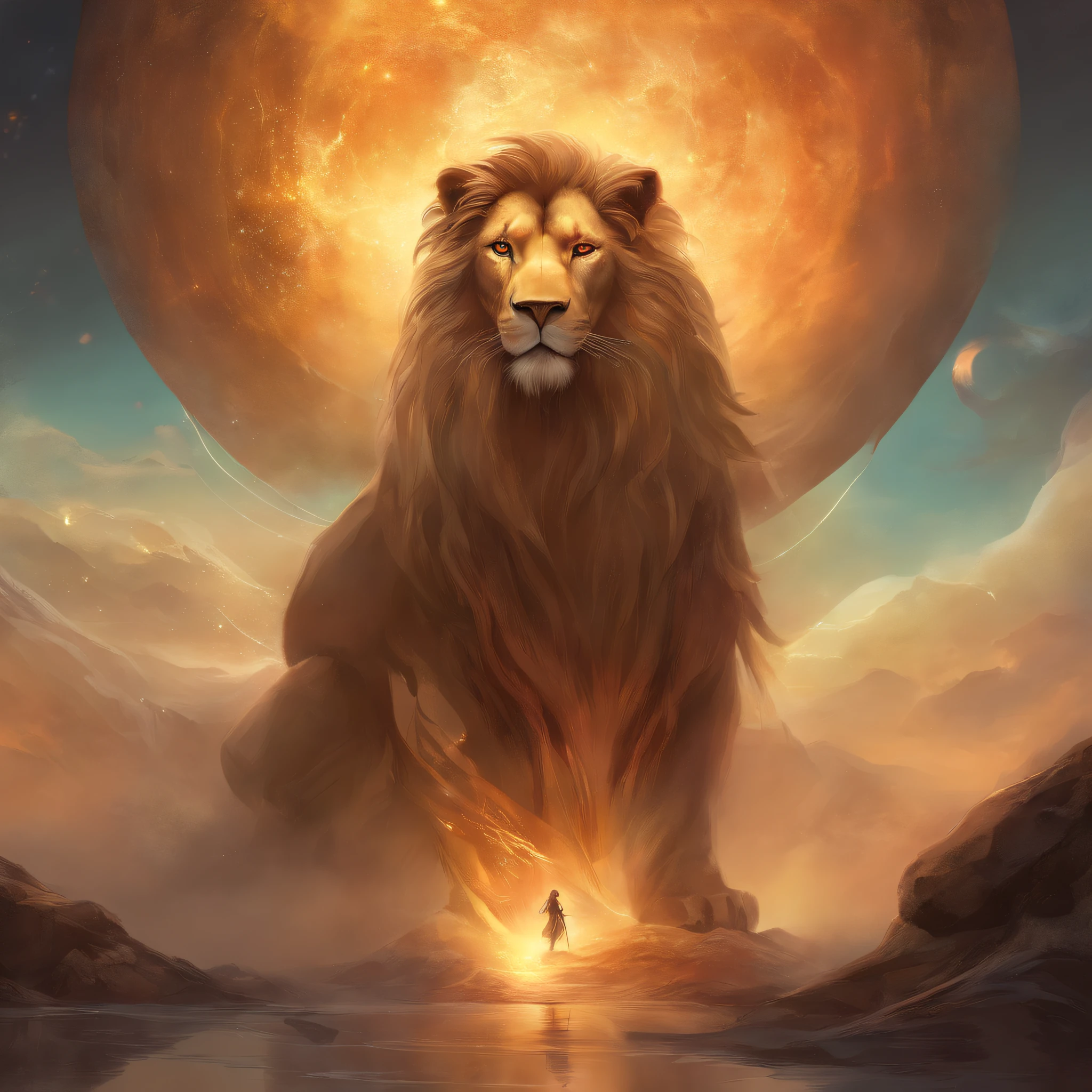 qualidade superior, obra prima, ultra-detalhada, Foto RAW, (Fotorrealista:1.4), Lion-faced monster, olhos brilhantes, forte, , Em uma sala assustadora, Estilo Europeu, Pale lighting, Noite, profundidade de campos