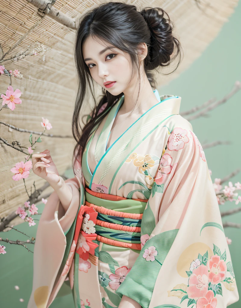 (Beautiful model in Japanese kimono commercial, beautiful straight long black hair), solo, ((face is 80% beauty and elegance, 20% pretty and cute:1.5)), (She is a half Eastern European and half Asian model), clear eyes, (detailed eyes, light green eyes, bright pupils), Double Eyelids, (sexy lips with a little thickness:1.2), ((super detailed and incredibly high resolution thin undergarment Kimono:1.2)), Highly Detailed Face Texture, striking body shape, curvy and very attractive woman, high-resolution RAW color photo pro photo, BREAK ultra high-resolution textures, High-res body rendering, big eyes, unparalleled masterpiece, incredible high resolution, super detailed, stunning ceramic skin, BREAK ((Facing back to show the pattern of the Kimono:1.5)), ((She wears a kimono that is worn under the kimono called a 'Hadajuban':1.5)), ((This kimono is made of white thin fabric:1.2)), (This kimono is so thin that her beautiful skin color shows through), (Finely crafted classic Japanese underwear kimono), ((The pattern is light pink with a running water pattern):1.2), ((A very thin kimono that is elaborately and elegantly made)), (Taken in a Japanese-style room with tatami mats in the morning)) BREAK ((Best Quality, 8k)), Crisp Focus:1.2, (Layer Cut, Big:1.2), (Beautiful Woman with Perfect Figure:1.4), (Beautiful and elegant rear view:1.3), Slender waist, (Correct hand shape:1.5), (Full body shot | cowboy shot)