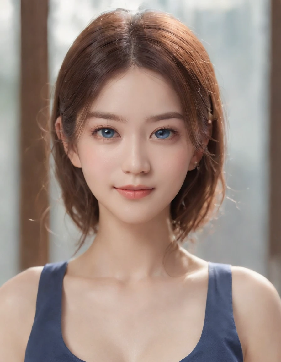 (((medium hair))), best quality, 8K, HDR, highres, absurdres:1.2, blurry background, bokeh:1.2, Photography, (RAW photo:1.2), (photorealistic:1.4), (masterpiece:1.3), (intricate details:1.2), 1girl, solo, japanese girl, delicate, beautiful detailed, (detailed eyes), (detailed facial features), petite, (((small breasts))), skin tight, (looking_at_viewer), from_front, (skinny), (best quality:1.4), (ultra highres:1.2), cinema light, (extreme detailed illustration), (lipgloss, best quality, ultra highres, depth of field, caustics, Broad lighting, natural shading, 85mm, f/1.4, ISO 200, 1/160s:0.75),1girl, solo, (((blue vest))) , smile, school uniform, necklace,