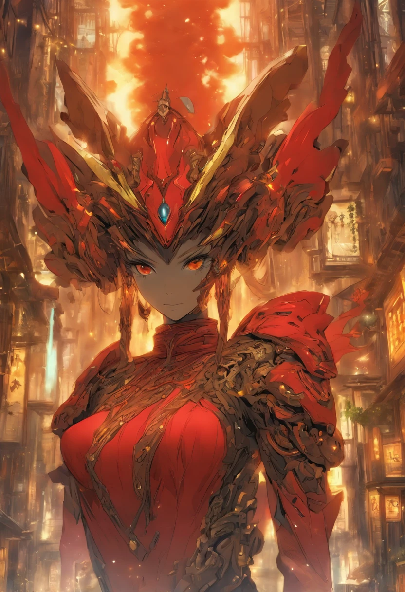 Chinese ink style,Steampunk world,Carved steampunk warframe girl,giant mechanical wings,Jet steam is suspended in the city air,Ink animation art,Ink comic art,water ink,ink,Smudge,8K,Delicately portrayed,Works of masters,Blood-red tones