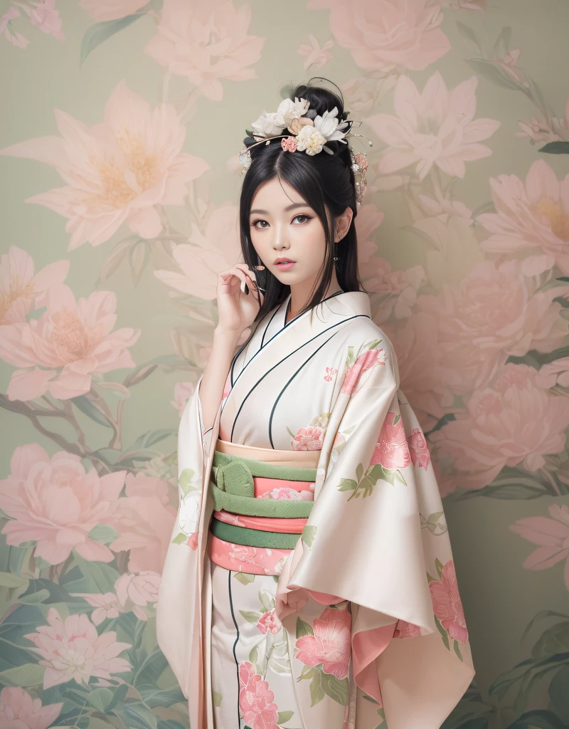 (Beautiful model in Japanese kimono commercial, beautiful straight long black hair), solo, ((face is 80% beauty and elegance, 20% pretty and cute:1.5)), (She is a half Eastern European and half Asian model), clear eyes, (detailed eyes, light green eyes, bright pupils), Double Eyelids, (sexy lips with a little thickness:1.2), ((super detailed and incredibly high resolution thin undergarment Kimono:1.2)), Highly Detailed Face Texture, striking body shape, curvy and very attractive woman, high-resolution RAW color photo pro photo, BREAK ultra high-resolution textures, High-res body rendering, big eyes, unparalleled masterpiece, incredible high resolution, super detailed, stunning ceramic skin, BREAK ((Facing back to show the pattern of the Kimono:1.5)), ((She wears a kimono that is worn under the kimono called a 'Hadajuban':1.5)), ((This kimono is made of white thin fabric:1.2)), (This kimono is so thin that her beautiful skin color shows through), (Finely crafted classic Japanese underwear kimono), ((The pattern is light pink with a running water pattern):1.2), ((A very thin kimono that is elaborately and elegantly made)), (Taken in a Japanese-style room with tatami mats in the morning)) BREAK ((Best Quality, 8k)), Crisp Focus:1.2, (Layer Cut, Big:1.2), (Beautiful Woman with Perfect Figure:1.4), (Beautiful and elegant rear view:1.3), Slender waist, (Correct hand shape:1.5), (Full body shot | cowboy shot)