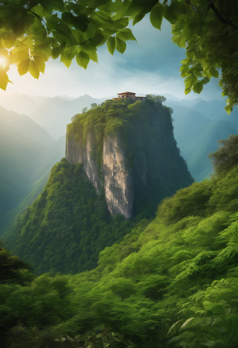 One photo Realistic view of greenery mountain and a cliff of 300 meters high