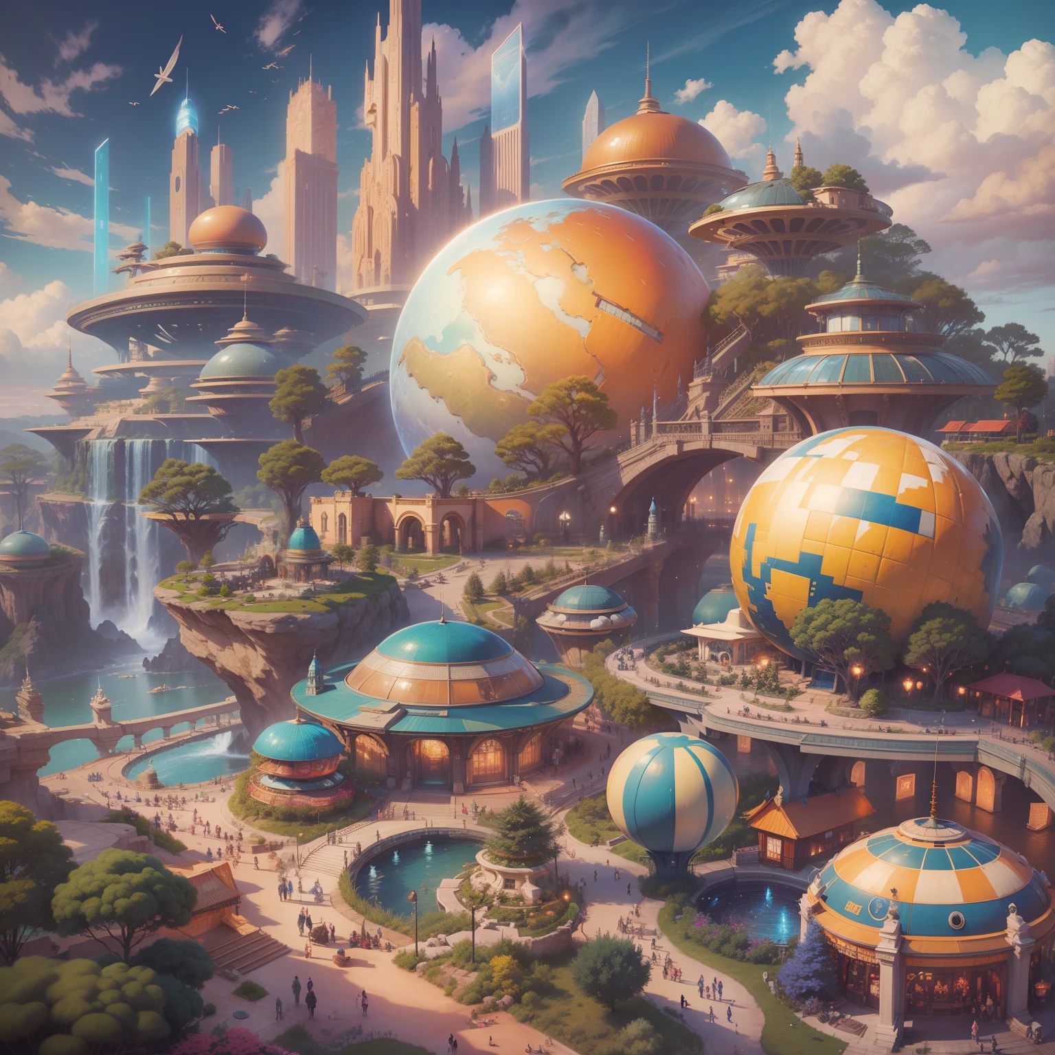 Terraforming、cyberpunked、𝓡𝓸𝓶𝓪𝓷𝓽𝓲𝓬、ＳＦart by、epcot、top-quality、World of Dreams、​masterpiece、epcot、Skyscrapers、StarWars、Fantasia、Beautiful city
