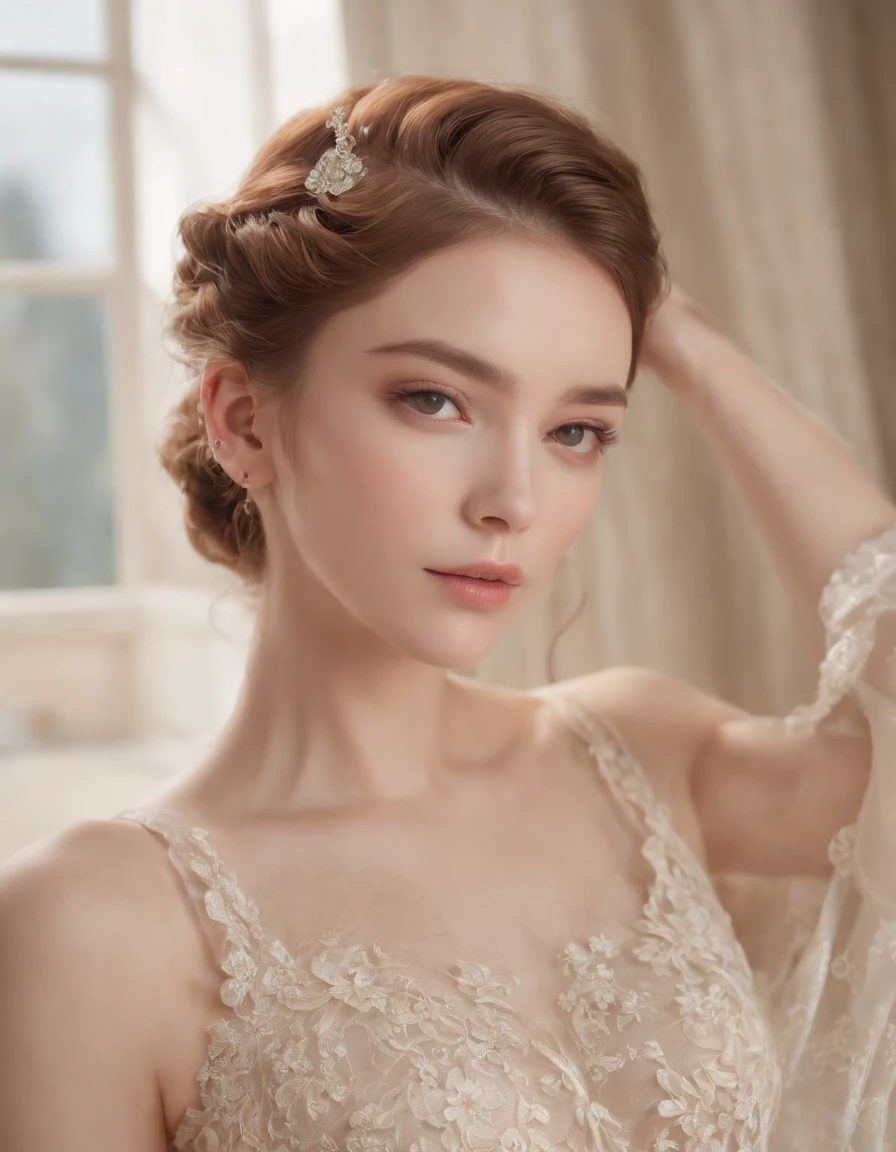 (masterpiece, best quality, hyper realistic, raw photo, ultra detailed, extremely detailed, intricately detailed), (photorealistic:1.4), fashion photography of a stunningly beautiful women, stunning intricate full color, beautiful and breathtaking hairstyle, (intricate detailed hair:1.4), crazy alternate hairstyle, hairstyle inspired by Qing Han and Dame Vivienne Westwood, finger wave hair, very short hair, floating hair, blunt ends, light brown hair, gradient hair, pure, Innocent, aesthetic, romanticism, fairy, idol, beautiful detailed face, like a cat, small face, artistic, perfect anatomy, goddess, calm, composed, highly detailed Tapered pants, crop top, and mules. designed by Matthew Williamson and Fujiwara Hiroshi and Sergey Musin, layered, textural, face focus, depth of field, symmetrical, golden ratio, 8k resolution, octane render, extremely high-resolution details, realism pushed to extreme, fine texture, incredibly lifelike, (soft window natural lighting:1.4), dynamic angle, film grain, FujiFilm XT4, taken by Johanne Hesbeck,
Negative prompt