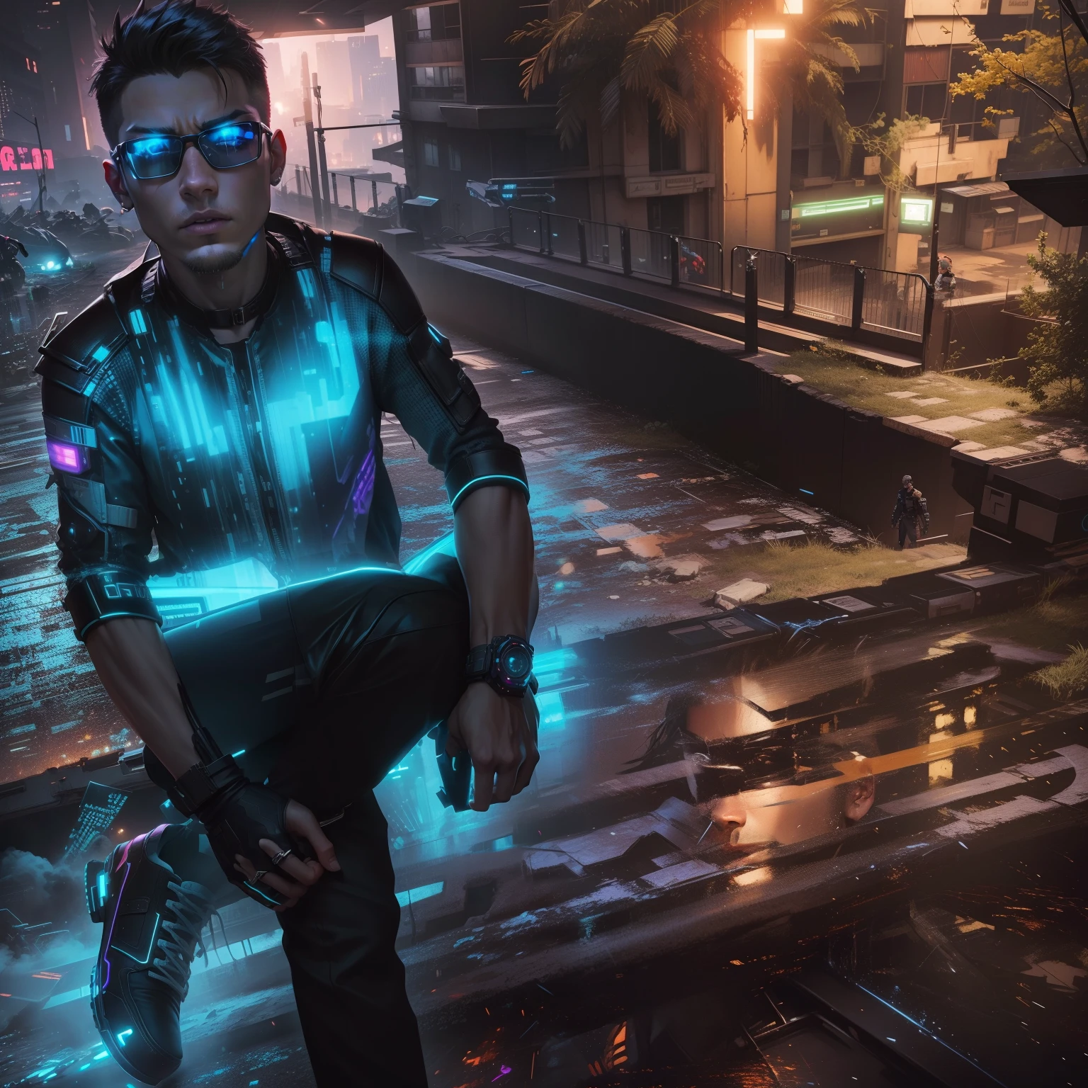 Change background cyberpunk hansome boy, realistic face,8k, don't change the face