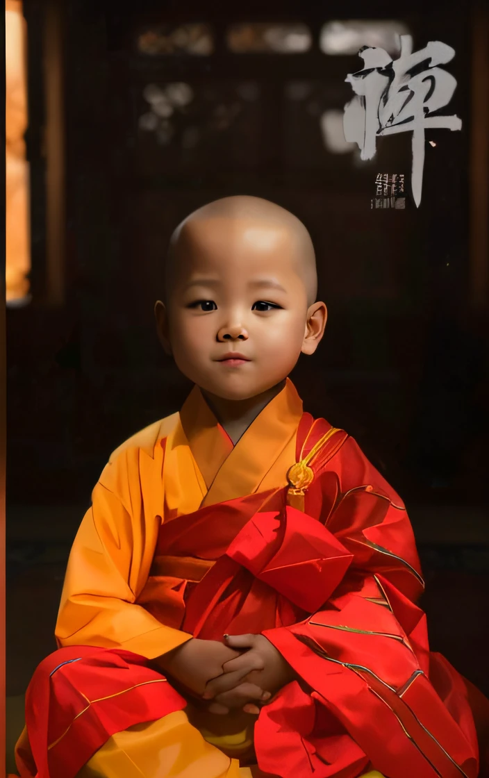 Close-up of a child in a robe sitting on the floor, lovely digital painting, profile picture 1024px, portrait of monk, monk clothes, buddhist monk, Profile picture, , 2 1 st century monk, yanjun cheng, 4 year old, Inspired by Hu Zaobin, high quality portrait, portrait shooting