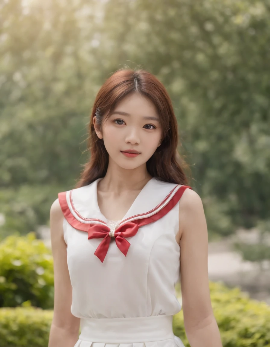 Close up portrait of woman walking in park in sailor suit、Japan Person Model、Young Sensual Gravure Idol、Young cute gravure idol、Realistic Young Gravure Idol、Realistic sensual gravure idol、Young gravure idols、sophisticated gravure idol、奈良美智、Young skinny gravure idol、beautifull asian girl ever、oppai