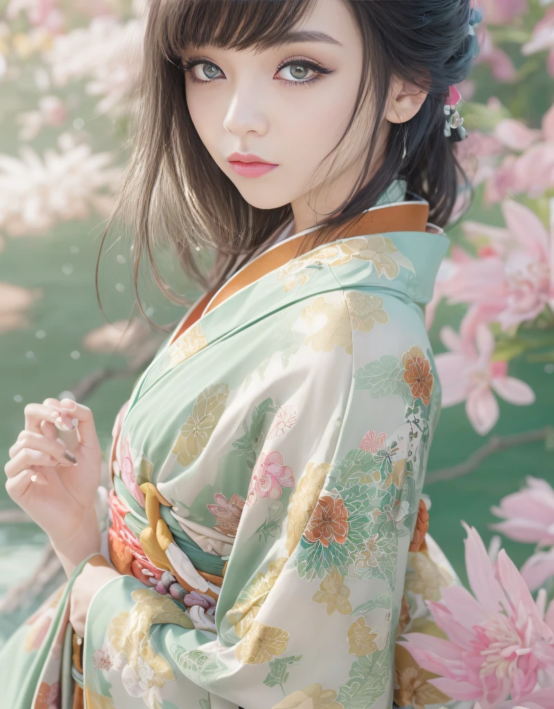 (Beautiful model in Japanese kimono commercial, beautiful straight long black hair), solo, ((face is 80% beauty and elegance, 20% pretty and cute:1.5)), (She is a half Eastern European and half Asian model), clear eyes, (detailed eyes, light green eyes, bright pupils), Double Eyelids, (sexy lips with a little thickness:1.2), ((super detailed and incredibly high resolution thin undergarment Kimono:1.2)), Highly Detailed Face Texture, striking body shape, curvy and very attractive woman, high-resolution RAW color photo pro photo, BREAK ultra high-resolution textures, High-res body rendering, big eyes, unparalleled masterpiece, incredible high resolution, super detailed, stunning ceramic skin, BREAK ((Facing back to show the pattern of the Kimono:1.5)), ((She wears a kimono that is worn under the kimono called a 'Hadajuban':1.5)), ((This kimono is made of white thin fabric:1.2)), (This kimono is so thin that her beautiful skin color shows through), (Finely crafted classic Japanese underwear kimono), ((The pattern is light pink with a running water pattern):1.2), ((A very thin kimono that is elaborately and elegantly made)), (Taken in a Japanese-style room with tatami mats in the morning)) BREAK ((Best Quality, 8k)), Crisp Focus:1.2, (Layer Cut, Big:1.2), (Beautiful Woman with Perfect Figure:1.4), (Beautiful and elegant rear view:1.3), Slender waist, (Correct hand shape:1.5), (Full body shot | cowboy shot)