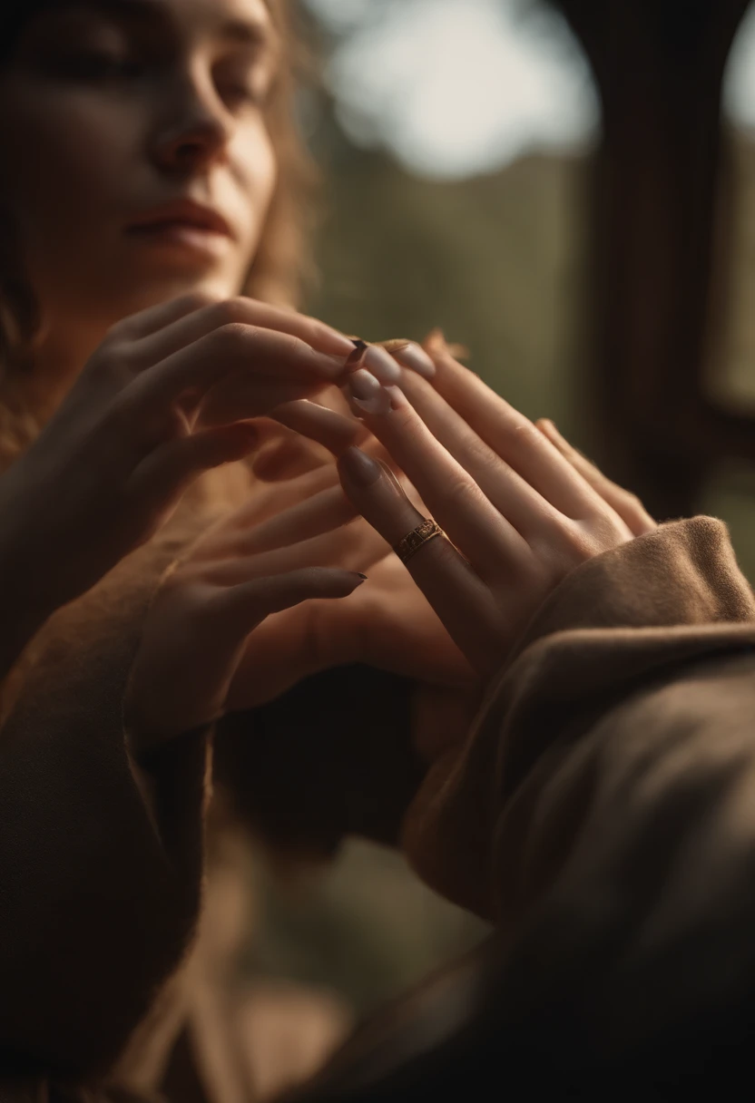 1girl, 18 years old, (((perfect fingers and short finger nails))), holding a sharp dagger ready to stab, sneaking through a well lit house of a hobbit, beautiful perfect hands and short finger nails , 8k ultra-realistic, pastel color scheme, soft lighting, golden hour, tranquil atmosphere, landscape orientation