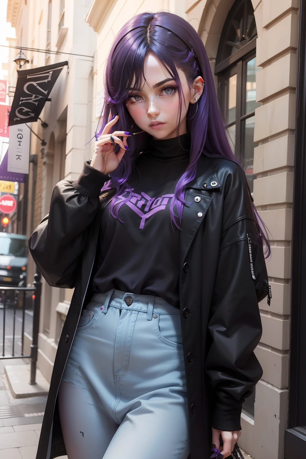 girl with violet haire and black nails