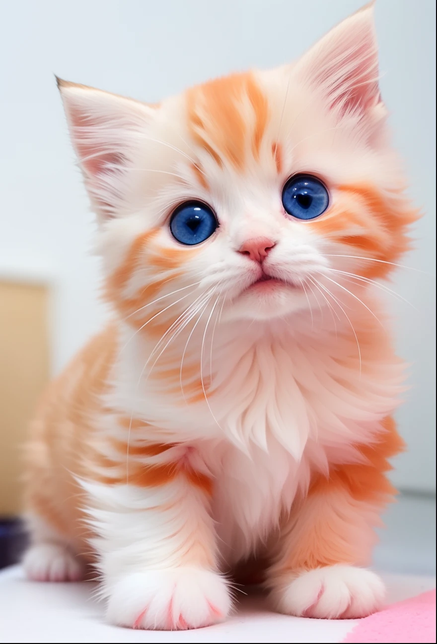 There is a small orange kitten sitting on a white surface, a cute little cat, an adorable kitten, Cute cat, the cutest kitten ever, Cute and adorable, with cute doting eyes, Cute kitten, Adorable eyes, cute cat photo, cute and lovely, Cute cat, Beautiful and cute, nice and cute, cute colorful adorable, huge adorable eyes, a cute adorable