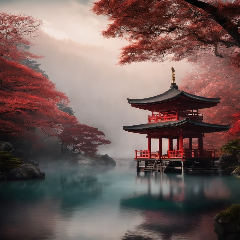 Stehockey, (SGlavelCG:1.2), SGzerolavelCG, no_Forget it, Japanese shrine, vista, water, fog,sticker