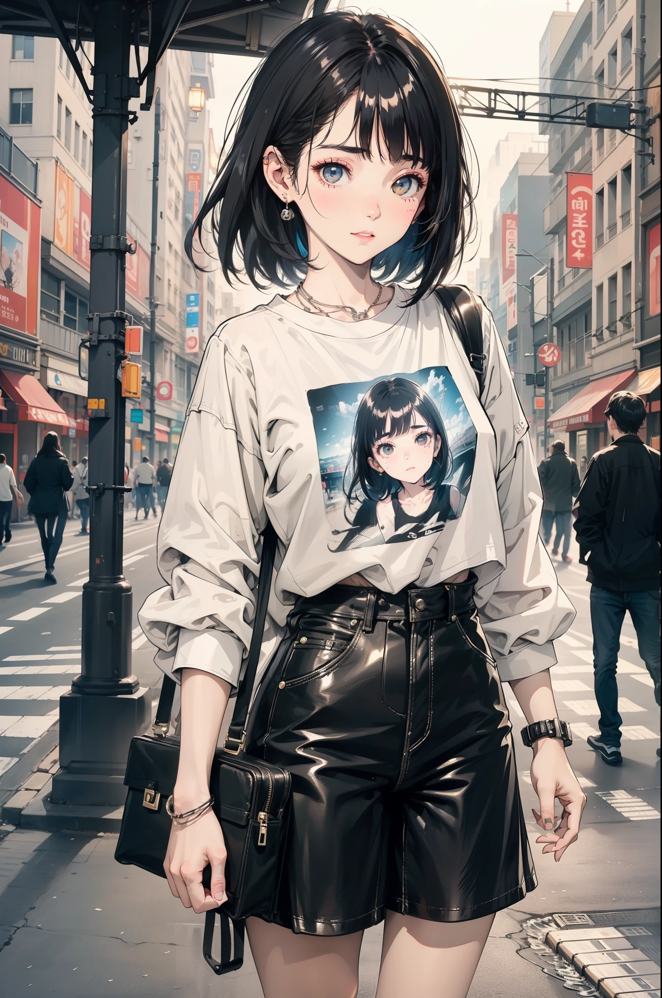 ultra resolution,
(photorealistic:1.3),
(1 slim girl), stylish girl, fashion,
young face, blush, (evil smile),
(slim) thigh,
baseball cap, earrings,
(black T-shirt), (baggy cargo pants),
gravure,
rainy city street