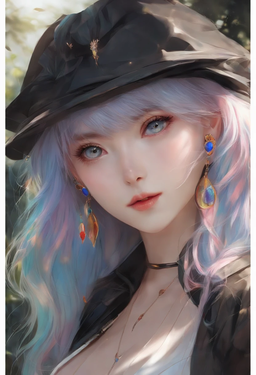 multicolored hair, Mismatched pupils, lightsmile, surrealism, A futuristic, Anime, minimalism, romanticism, Expressionism, Realism, Diffraction spikes, masutepiece, high details, Beautiful girls of the highest quality