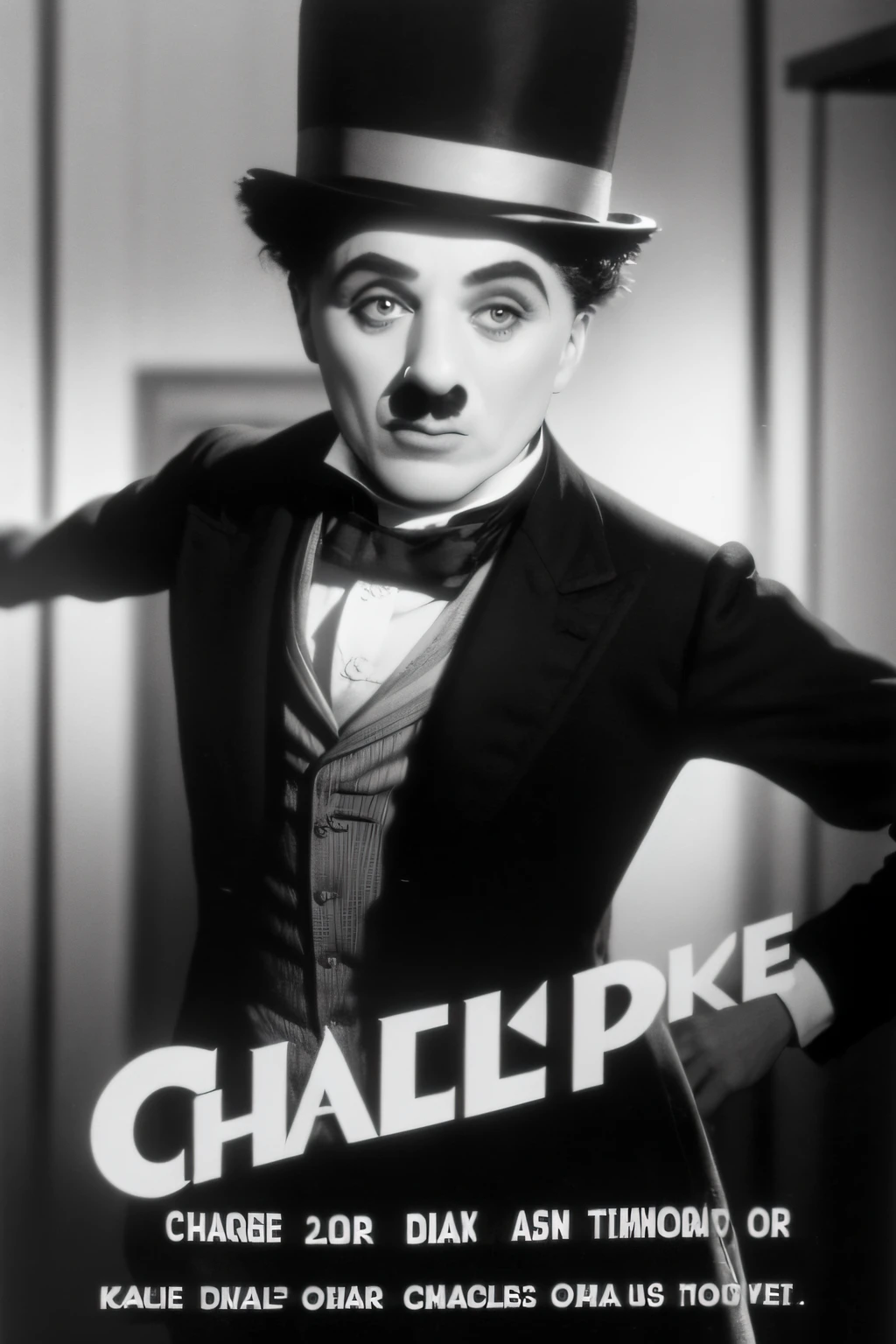 tmasterpiece，highest  quality，Arafad image of a man in a top hat and suit, Charlie Chaplin dances, In the 1 9 2 2 movie, 1 9 2 0 s movie actor, from a movie scene, silent film, iconic film character, High-quality silent movies, old movie, Or form a silent movie, still image from the movie, Eddie, Still from the movie