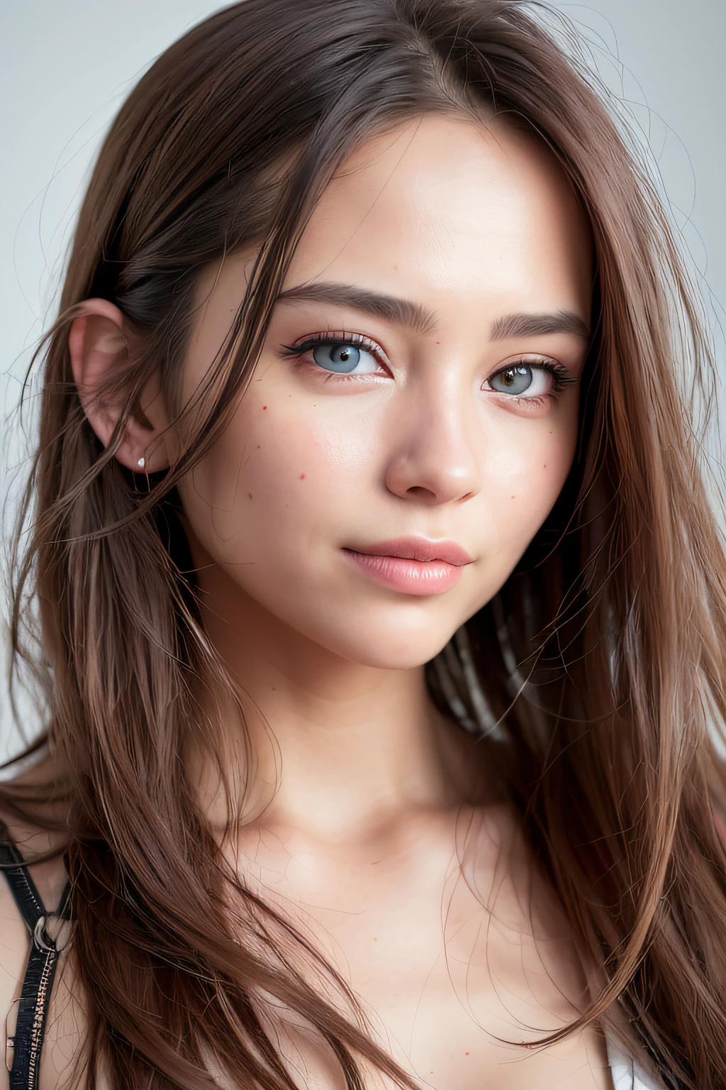 (realistic, photo-realistic:1.37),(8k, RAW photo, best quality, masterpiece:1.2), cute, ultra-detailed,heart-shaped pupils,physically-based rendering, ultra high res, kodakvision color, shot on Arricam LT Camera, bokeh, sharp focus,
looking at viewer,photorealistic,realistic, solo, photorealistic, best quality,extremely detailed face,extremely detailed eyes and face, beautiful detailed eyes,absurdres, incredibly absurdres,haunting smile,Messy hair, floating hair, ,