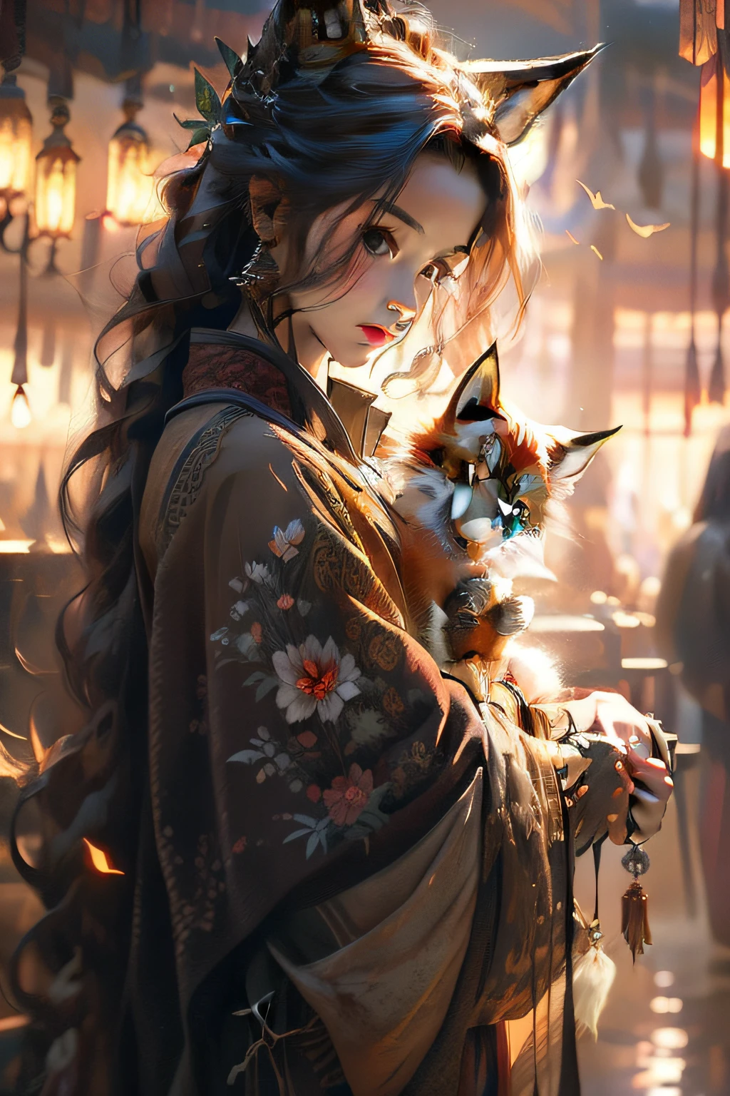 A fox girl holding a fox