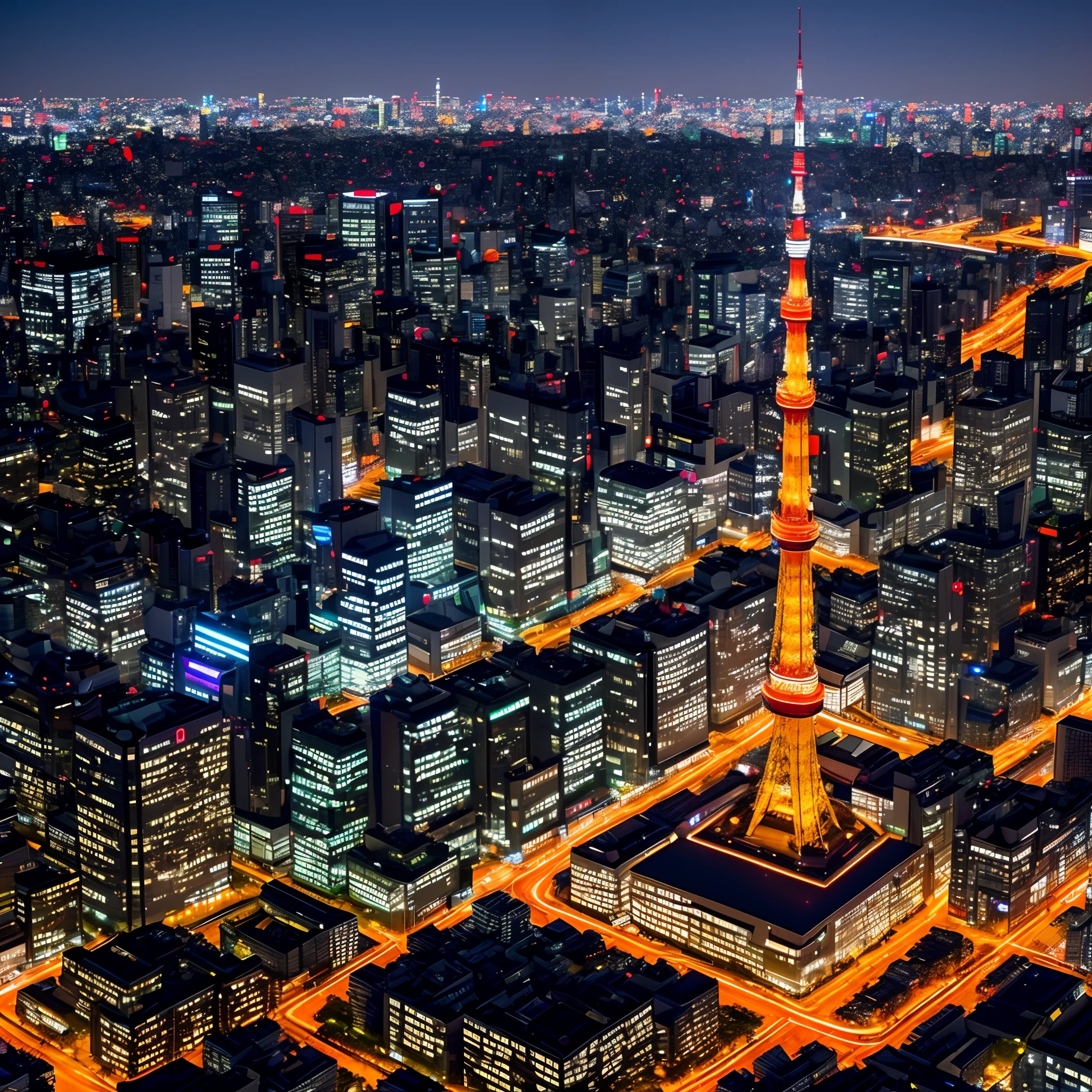 Night view of Tokyo Tower from above