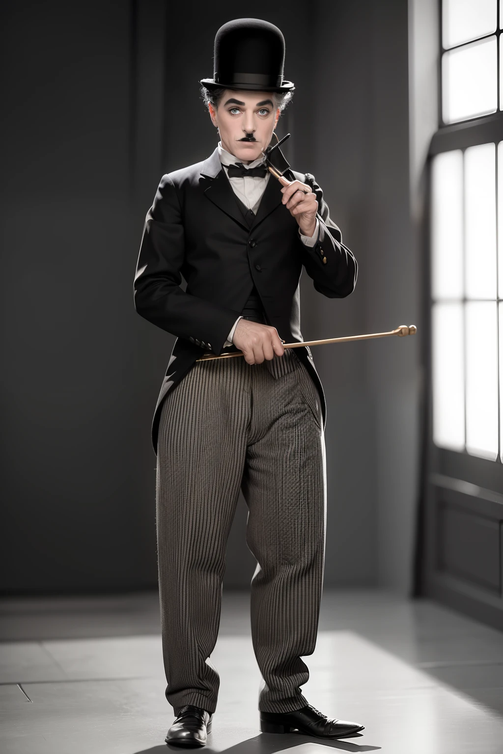 tmasterpiece，highest  quality，Image of Araferd of a man in a top hat and suit holding a cane, Charlie Chaplin dances, In the 1 9 2 2 movie, 1 9 2 0 s movie actor, from a movie scene, silent film, iconic film character, High-quality silent movies, old movie, Or form a silent movie, still image from the movie, Eddie, Still from the movie