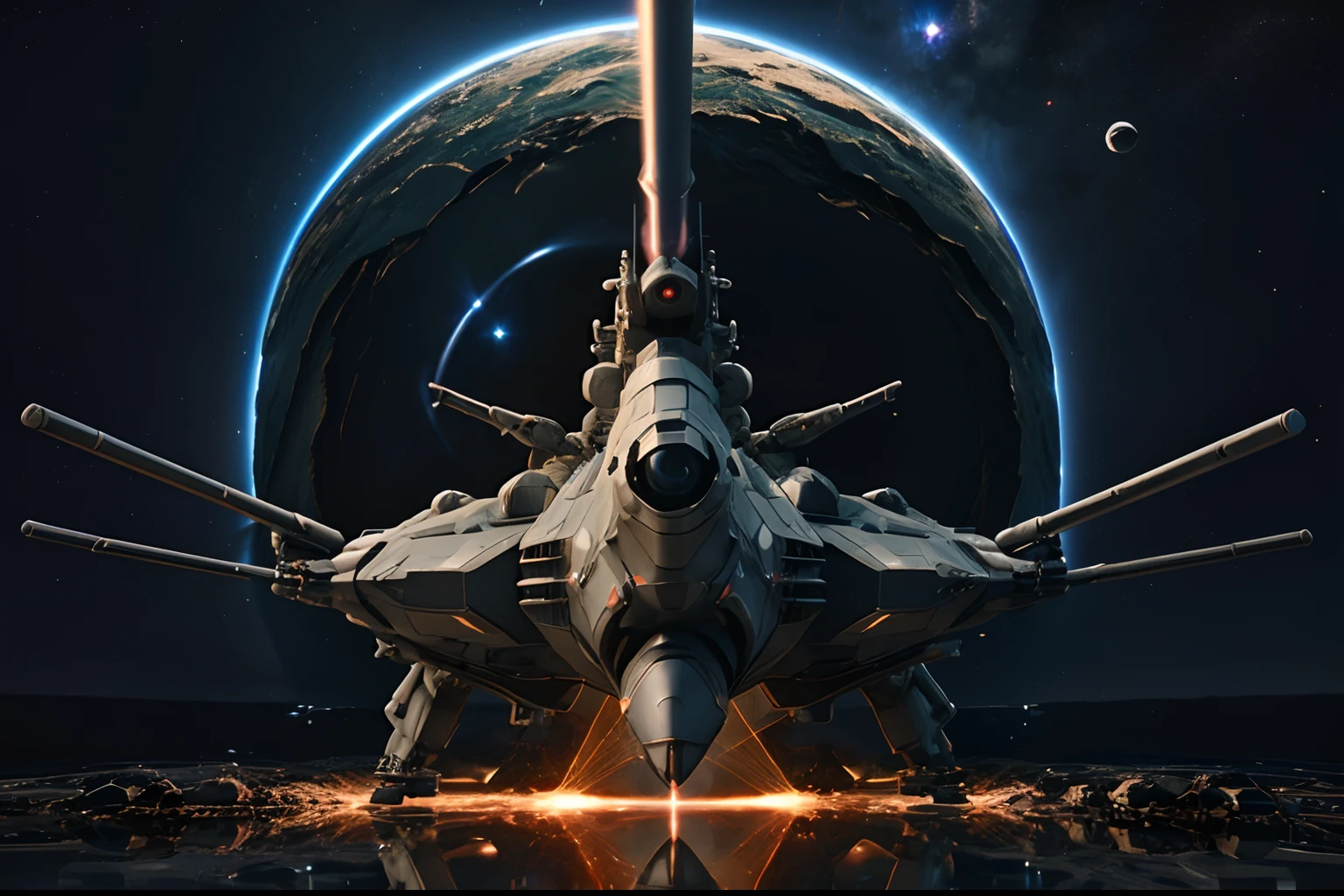 (((3D animation style))), space battleship, space, universe, black hole, total war, artillery, laser beam, shooting, light and darkness, heaven and underworld, front and back, very wide shot, intricate detail, insane details, highest quality,