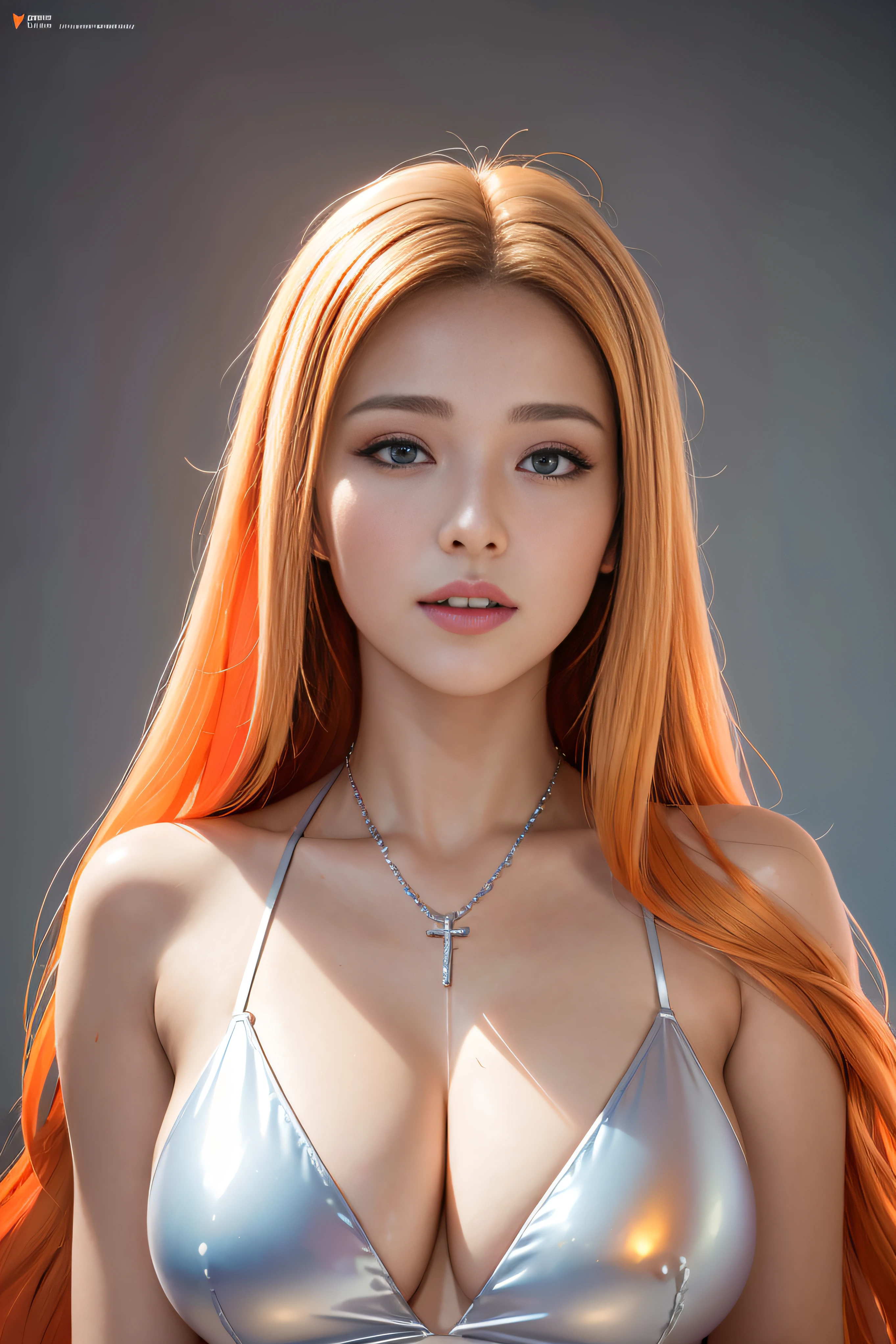 Painting of a woman in a white robe holding a rosary, majestic saint woman, Portrait of the Virgin Mary, Virgin Mary, Roman Bezparkiv, renaissance digital painting, Catholic Religious Art, beautiful fantasy art portrait, Beautiful maiden, graphic artist magali villeneuve, Gorgeous Digital Painting, Queen of Heaven, painting of beautiful, Pablo Muñoz Gomez laugh more, Laugh more,Amazingly beautiful female athletes, Dress Twin Tail Blonde Hair,(Super Metallic Dress Orange Blonde Hair:1.2), Chic muscular body:1.4,(top-quality、8K、32K、masterpiece、nffsw:1.3),(Photorealsitic:1.4),(The ultra -The high-definition),(Ultra-realistic 8kCG),Raw photography, Half body shot, Beautiful shadow gradient, Colossal tits, Perfect Lighting, Beautiful and well-groomed face, beautidful eyes, Detailed lips, Double eyelids, Red Rainbow Matt Latex Rubber Erotic Hotel lounge natta OrangeRedPurple ,The background is a simple color