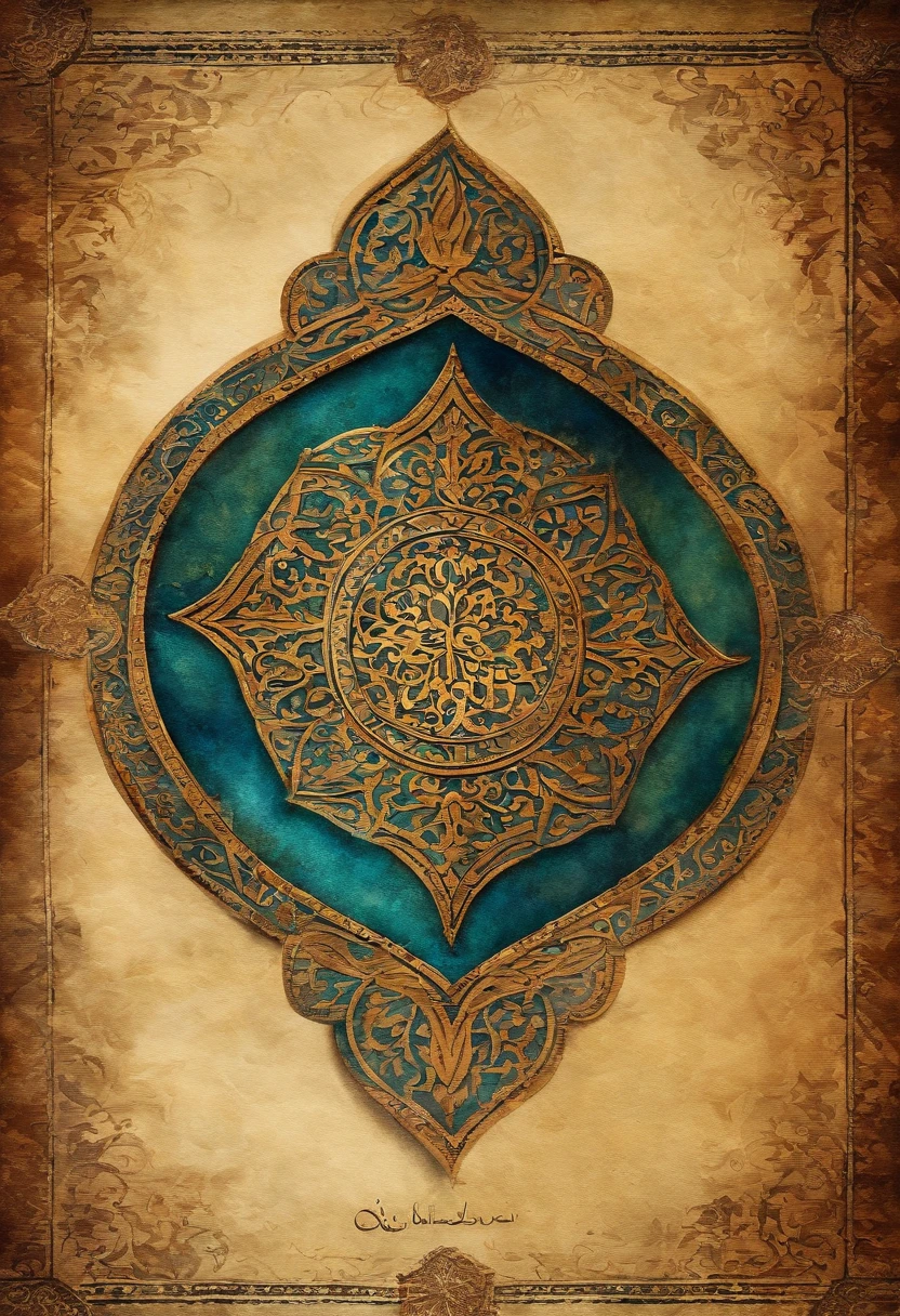 Allah name, water color, old paper, tea color, texture