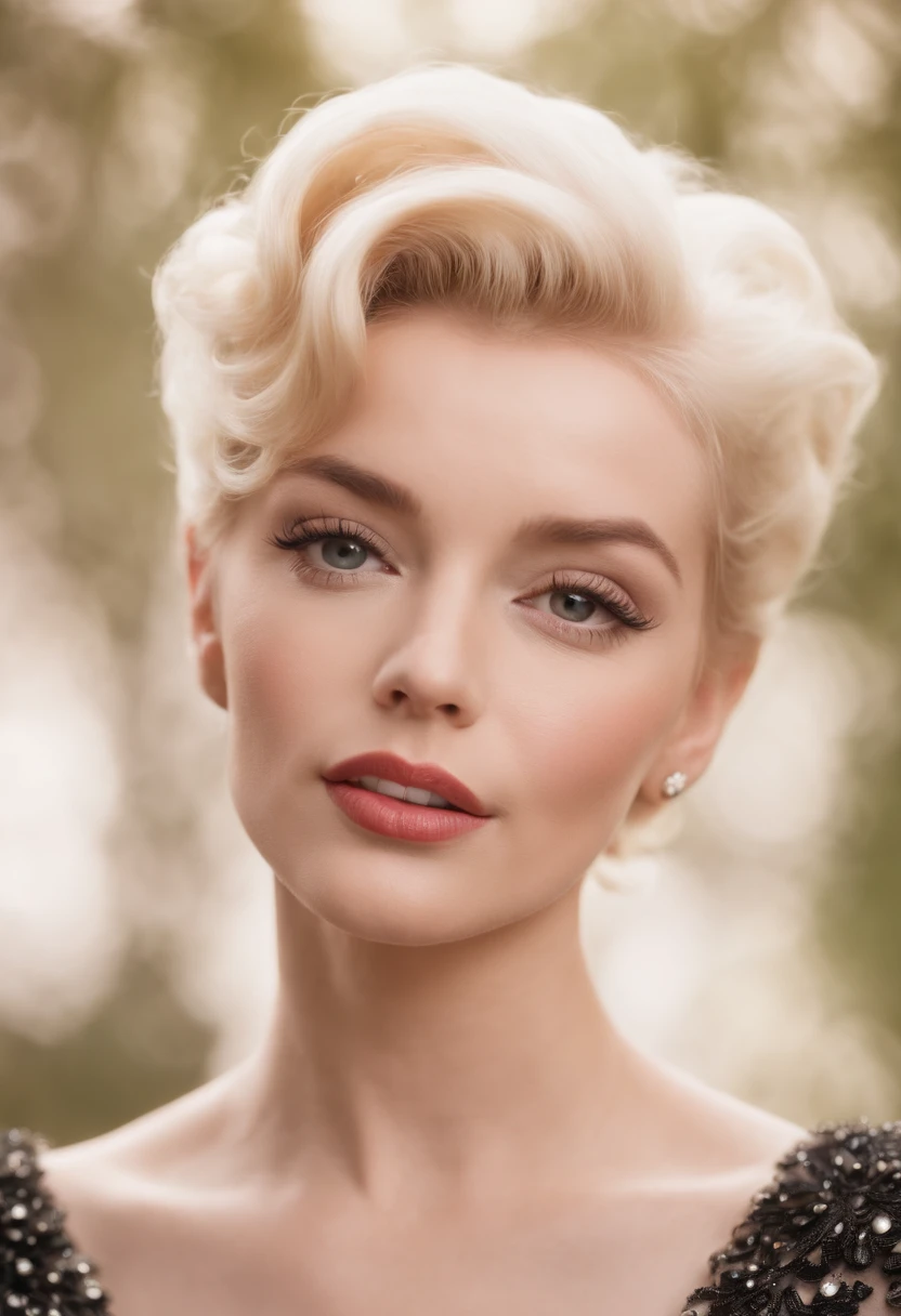 Blonde woman resembling Audrey Hepburn and Marilyn Monroe's ultra-realistic bijoux de charme
