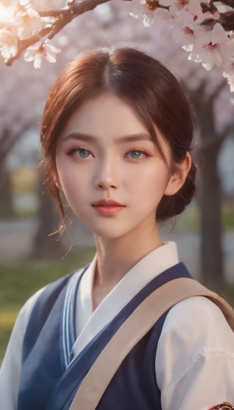(Masterpiece, photo-realistic:1.4), (Close-up shot:1.3), (Japanese high school student:1.3), (Go home at sunset:1.3), (Blue and white school uniform:1.4), (undercut hairstyle:1.3), (Bright two-color eyes:1.4), (Backpack on the shoulder:1.2), (Walk through the park where cherry blossoms bloom:1.2), (Charming and innocent gaze:1.3), (Tranquil warm sunset lights:1.2), (Captured uniform details:1.3), (Cherry blossom petals rustle in the breeze:1.2), (There is a faint blush on the cheeks:1.2), (youthful charm:1.2), (Beautifully styled hair:1.3), (Expressive eyes,Shine with excitement:1.2), (Peaceful and charming atmosphere:1.2), (Perfectly captures emotion and detail:1.2), Cinematic, Hyper-detailed, insanely details, beautifully color-graded, illusory engine, degrees of freedom, Hyper-Resolution, megapixel, Cinematic lightning, Anti-aliasing, FKAA, TXAA, RTX, SSAO, post-proces, postproduction, Tone-mapping, ..CGI, vfx, SFX, insanely detailed and intricate, hyper-maximalist, Ultra photo realsisim, volumetr, Photorealistic, The ultra-realistice, Ultra-detailed, Intricate details, 8K, Super detailed, Full color, Volumetric lightning, hdr, Realistic, illusory engine, 16k, Sharp focus, Octane render --v testp
