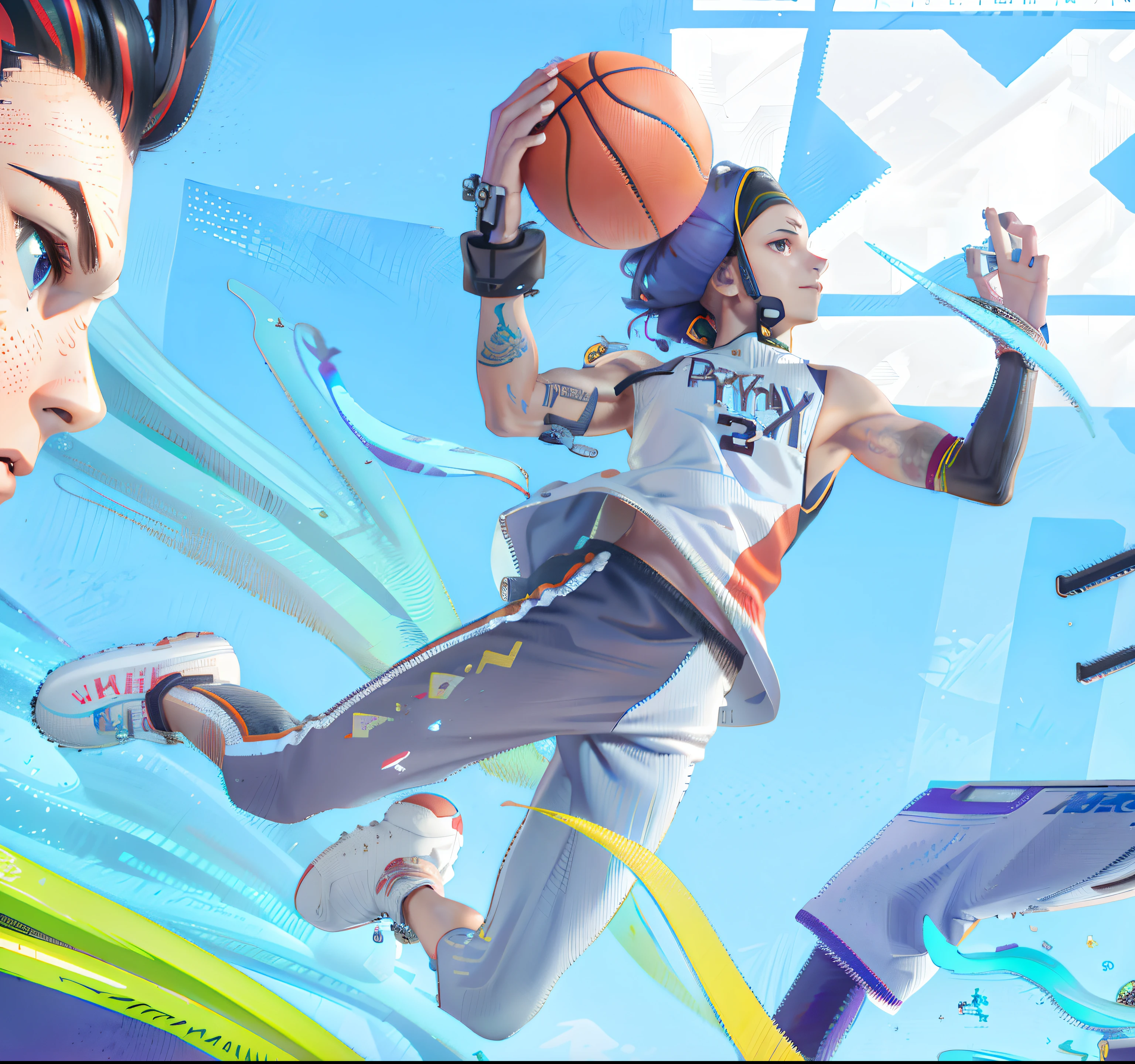 There was a man playing basketball in a video game, FBX, The cover of the game, 2K, 2 k, Banner, Game illustration, Game art, fortnite art style, playrix games, jen bartel, detailed game art illustration, game key art, video game cover, promotional art, front cover of a new video game, key art, Official artwork
