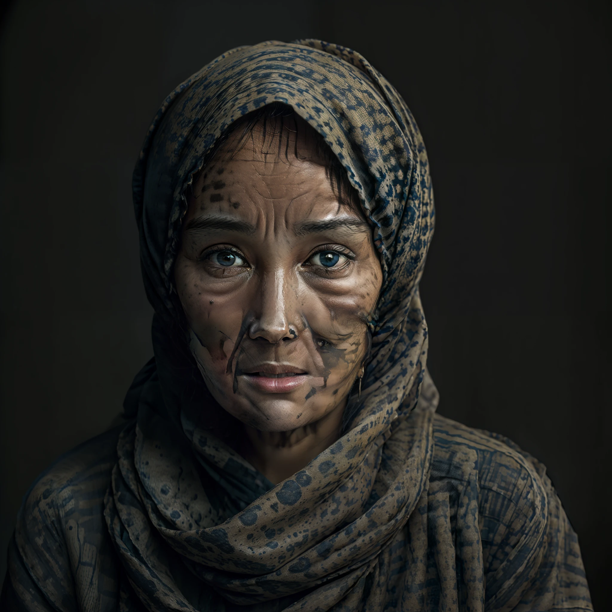 Pale skin kurdish woman in straight tight tied hijab nude shoulder nude arm breasts strangling