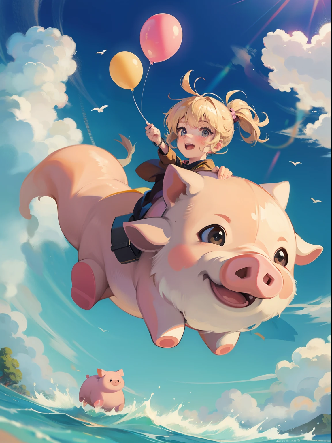 A pig floats in the sky