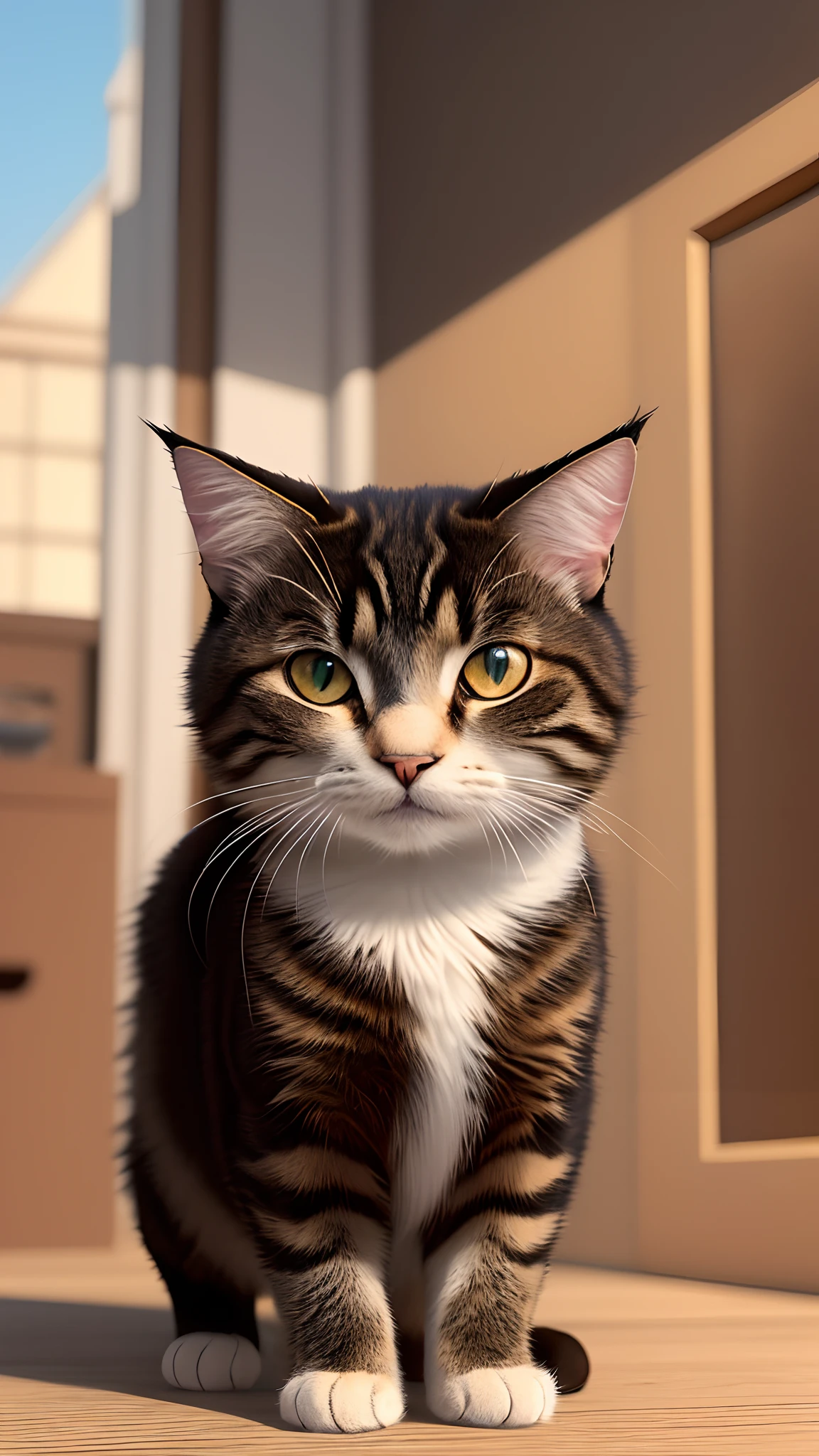 (best quality:1.33), (masterpiece:1.42), (realistic:1.24), (detailed:1.15), 
Cute  cat, big eyes, in the style of pixar, beautiful 3ds max render, volumetric lighting, global illumination, raytracing, detailed hyperrealism, manga,