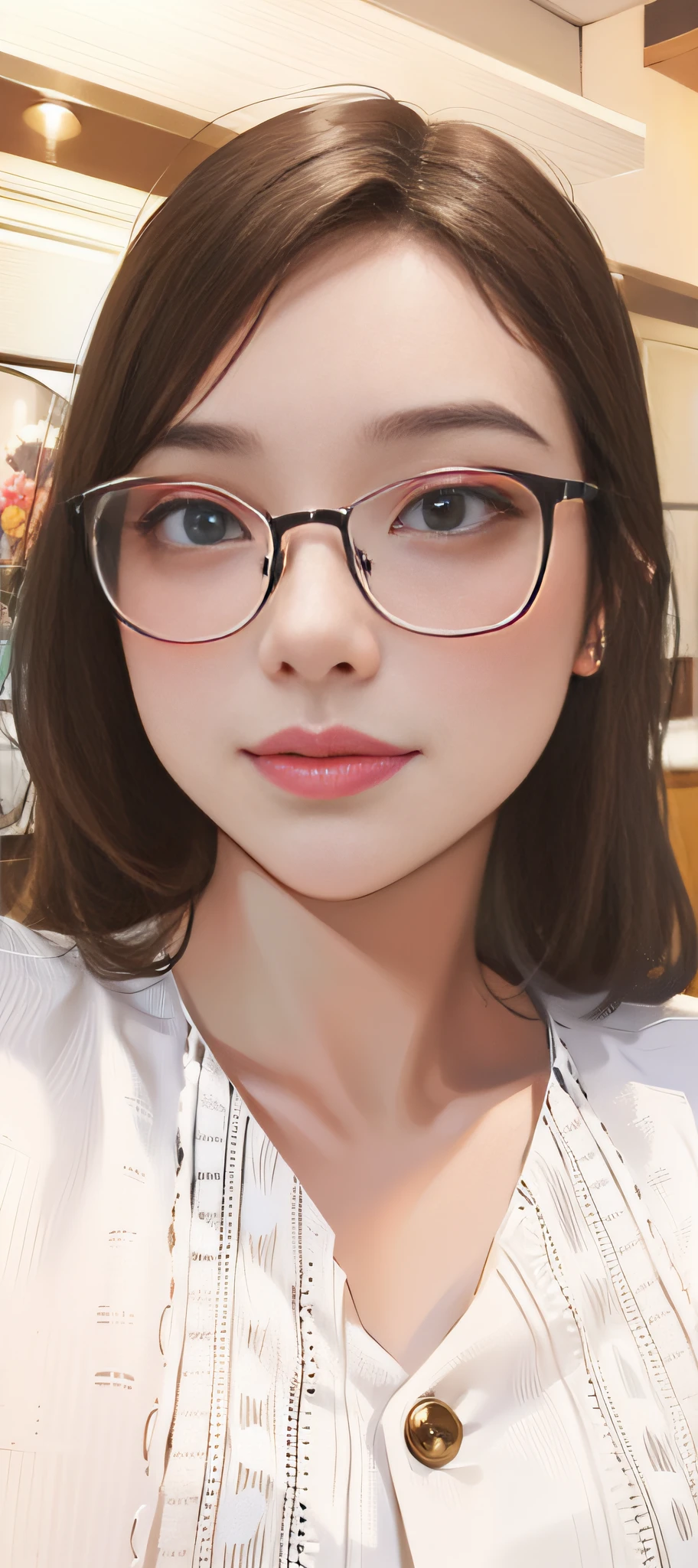 Pretty girl, young girl, (( hotel )), glasses