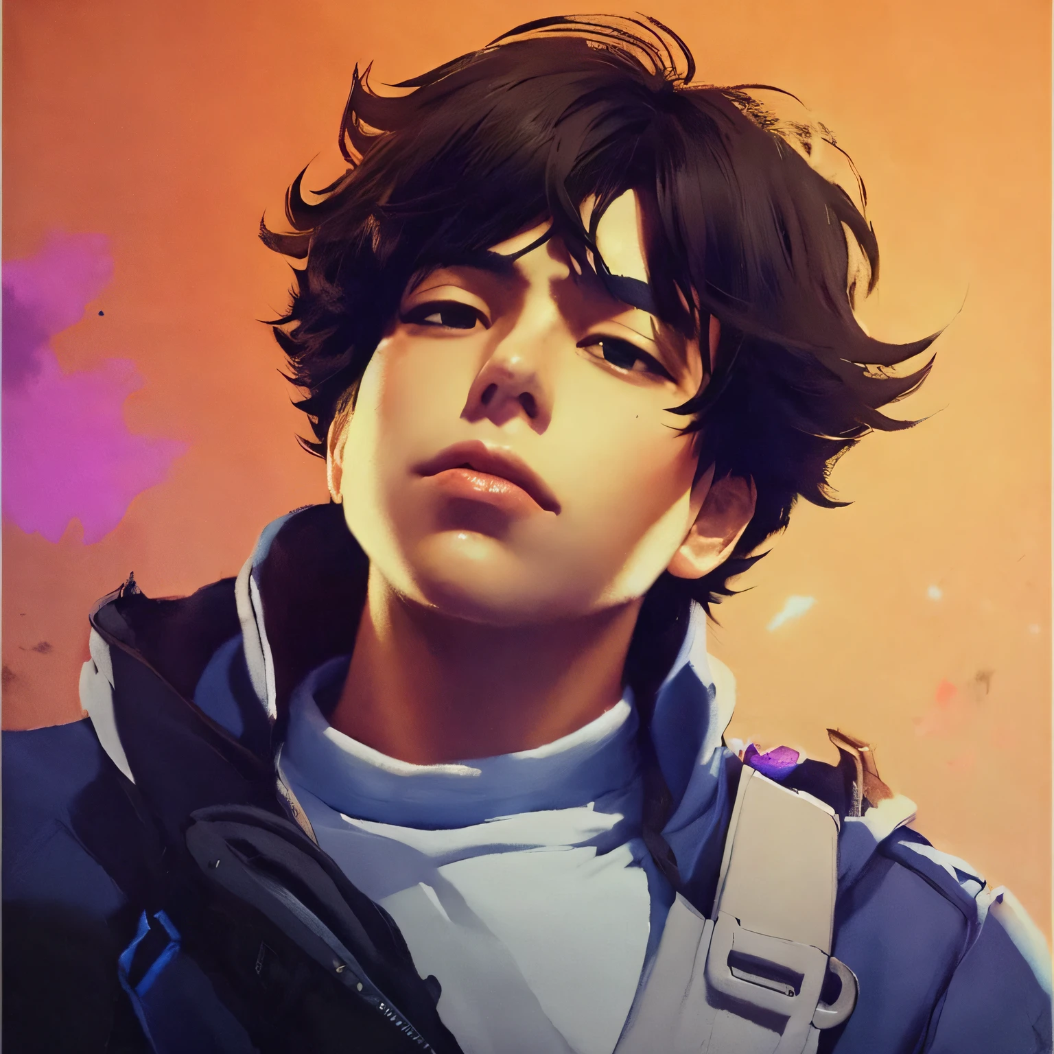 a close up of a person with a backpack and a jacket, makoto shinkai in the style of guweiz, jett from valorant, detailed character portrait, epic portrait illustration, rossdraws 1. 0, painted character portrait, rossdraws portrait, rossdraws 2. 0, portrait