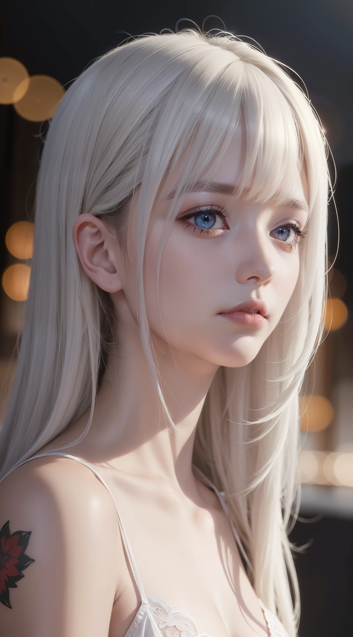 best quality, masterpiece, (realistic:1.2), 1 girl, white hair, brown eyes,Front, detailed face, beautiful eyes