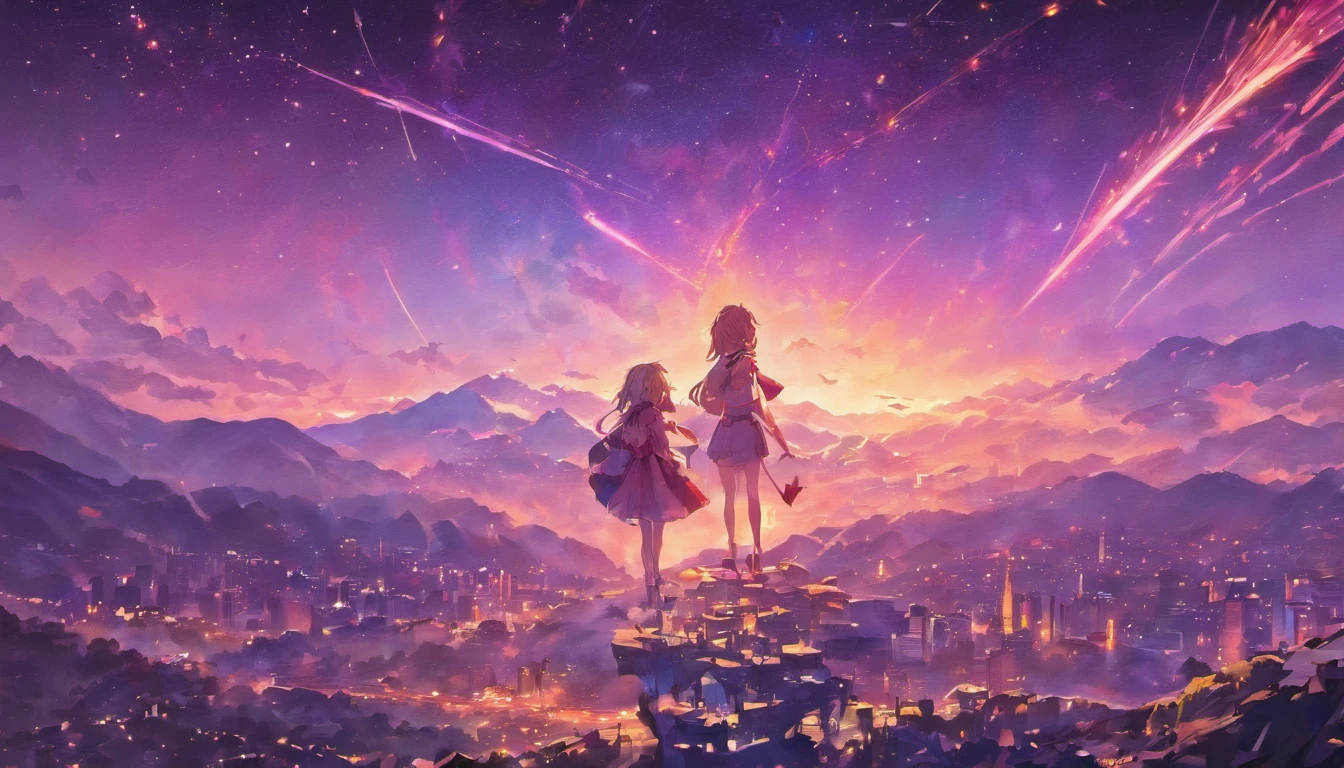 Komono，Colorful currents，starrysky，meteors，look up sky