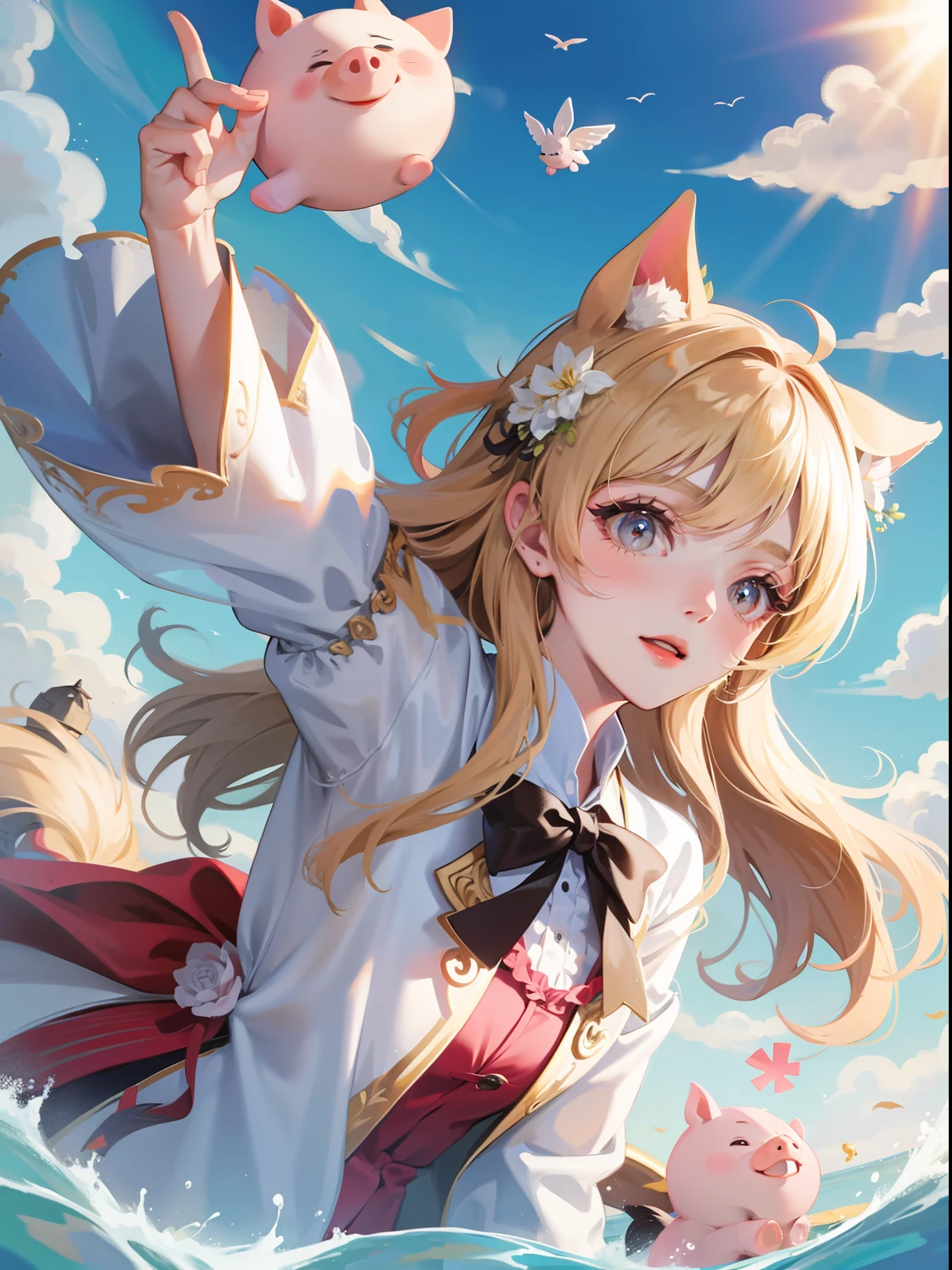 A pig floats in the sky