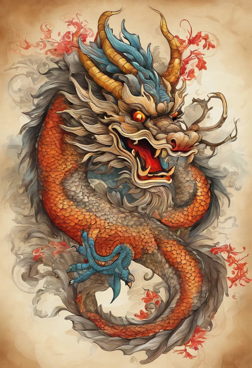 (China - chic Chinese dragon, Anatomically correct,Oriental elements),(China - chic illustration:1.5, Vector painting:1.5),(Chinese colors, senior color matching,Gradient background,White background),(Very detailed, reasonable design, Clear lines, High sharpness,Best quality, Masterpiece, offcial art, movie light effect, 4K )