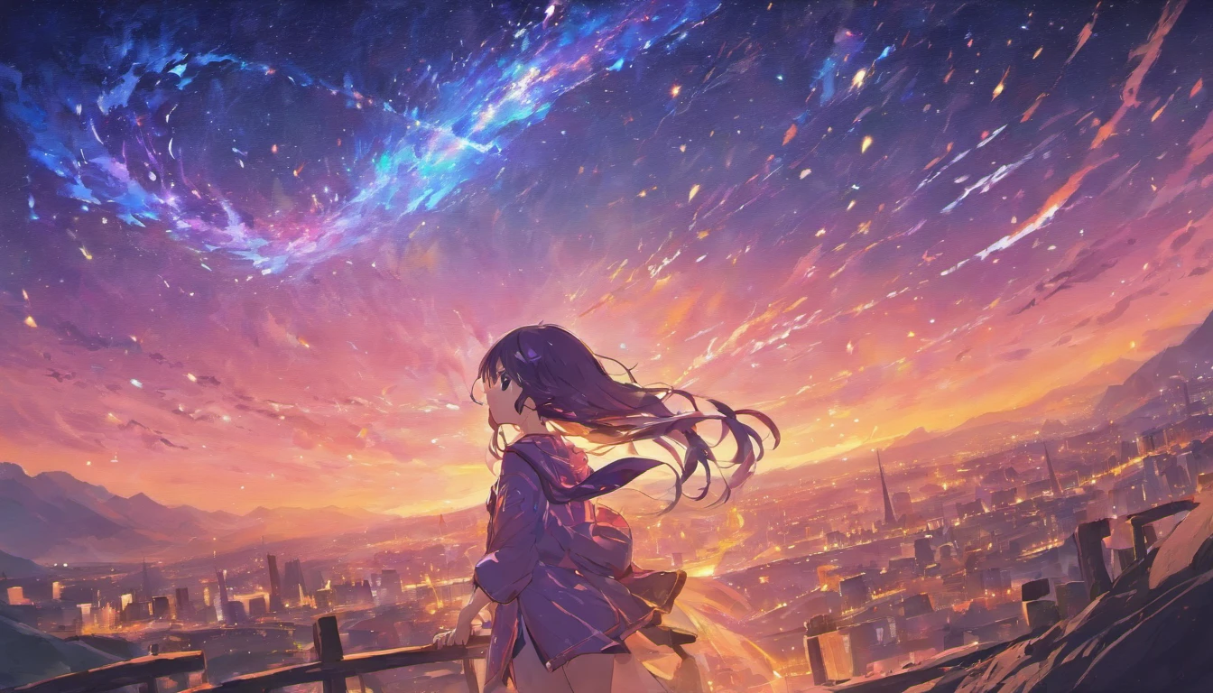 Komono，Colorful flow，starrysky，meteors，Looking up at the night sky
