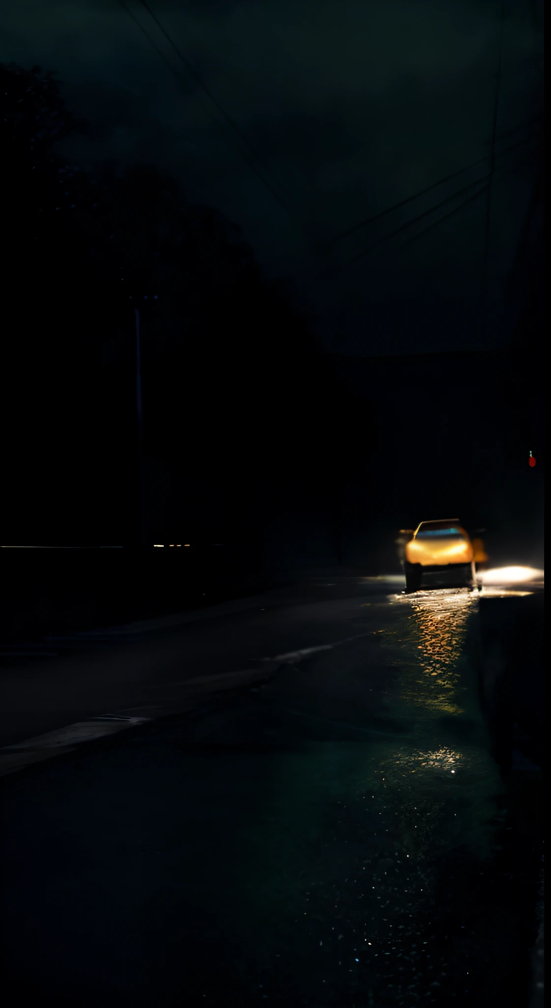 Horror movies were filmed,Taxis drive in the shadows,On the highway of terror,The roads are empty,during night, the rule of thirds, Tonal color scheme, pastel green, The silence of contemplation, Bokeh, Mystery, Horror, unholy, eerie, Creepy, Moody lighting, In the style of Denis Villeneuve, cinematic Film still from, cine still 800