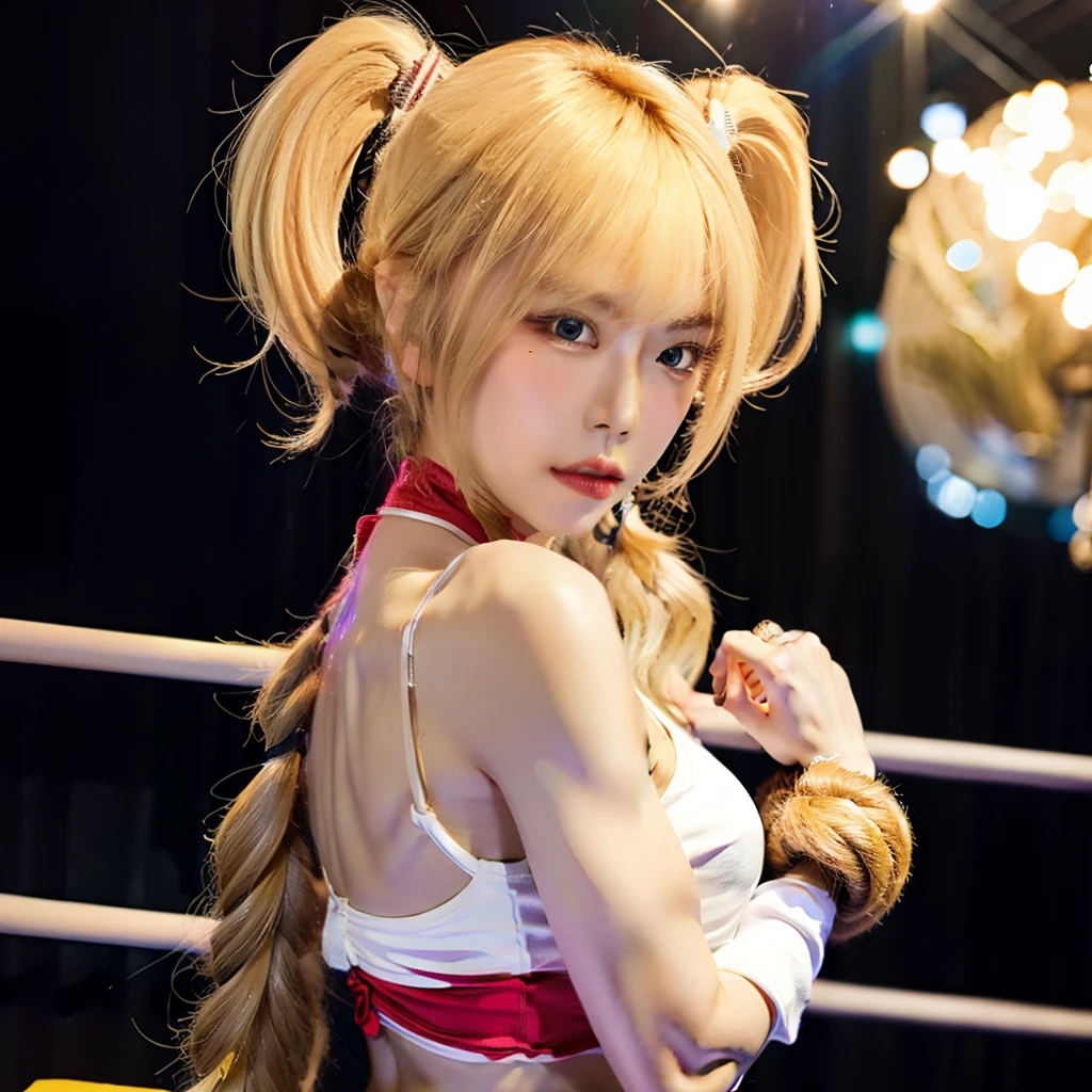 Blonde hair,dual horsetail,muscline,Muscular rich,ring,8K