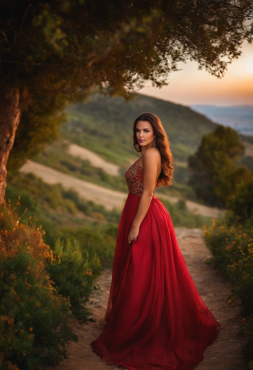 HER IN LONG DRESS ( RED COLOUR ) DREES UPLIFTED ( BOTH HANDS ) PANTIES ( PANTIES VISIBLE TO EYES ) 8K , REALSTIC , 12 PHOTOS