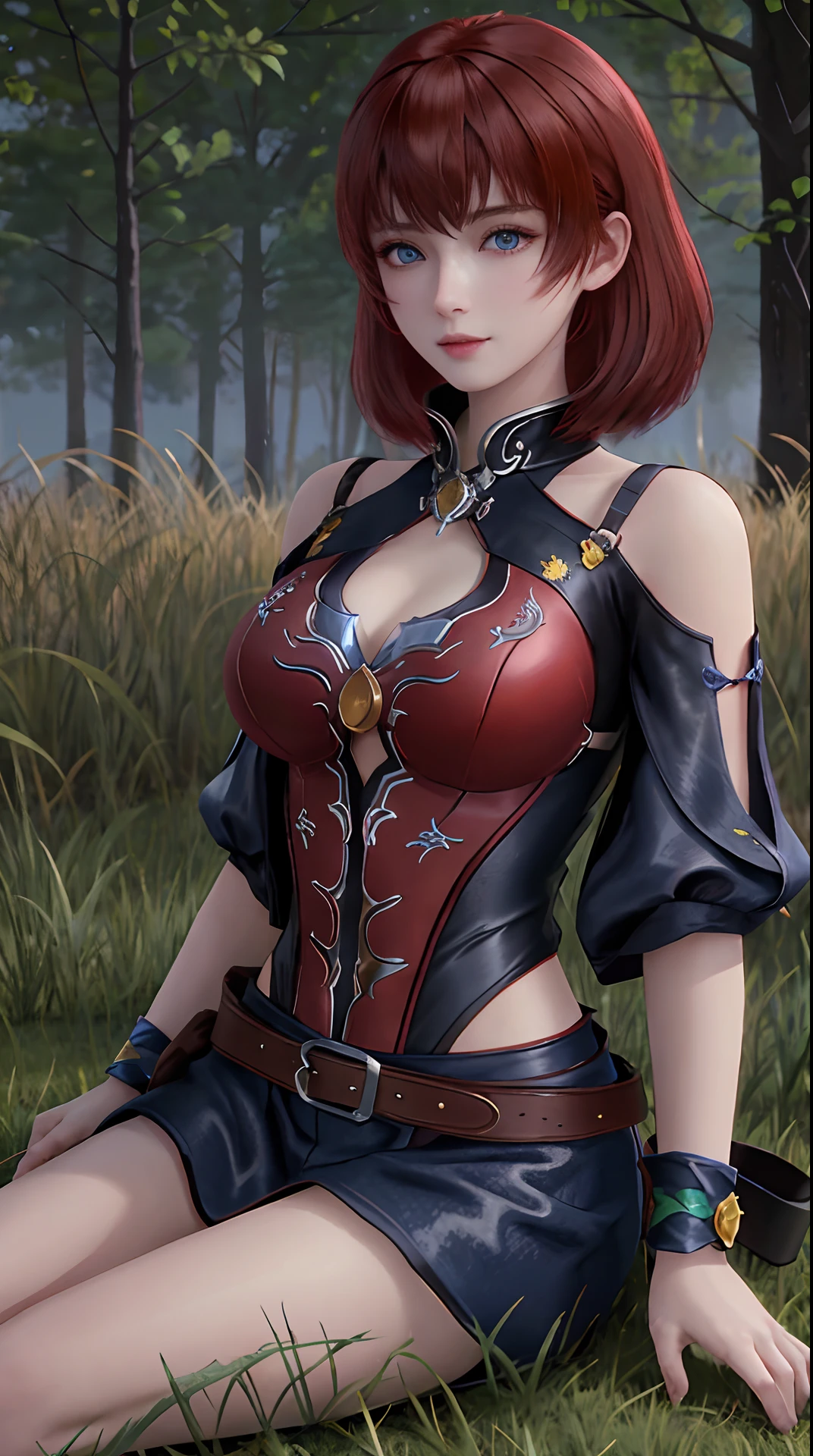 NSFW((masterpiece)), (((Best Quality))), ((Ultra-detailed)), (extremely detailed photo), ((extremely delicate and beautiful)),(Cute delicate face), ((masterpiece)), perfect anatomy, intricate, (highly detailed), masterpiece, photorealistic, (A 22 years old very dignified girl),(red and black armor), (The Night of the Crimson Full Moon) ,solo,short hair, looking at viewer, (holding glowing weapon), double eyelid,delicate skin,slender body shape,